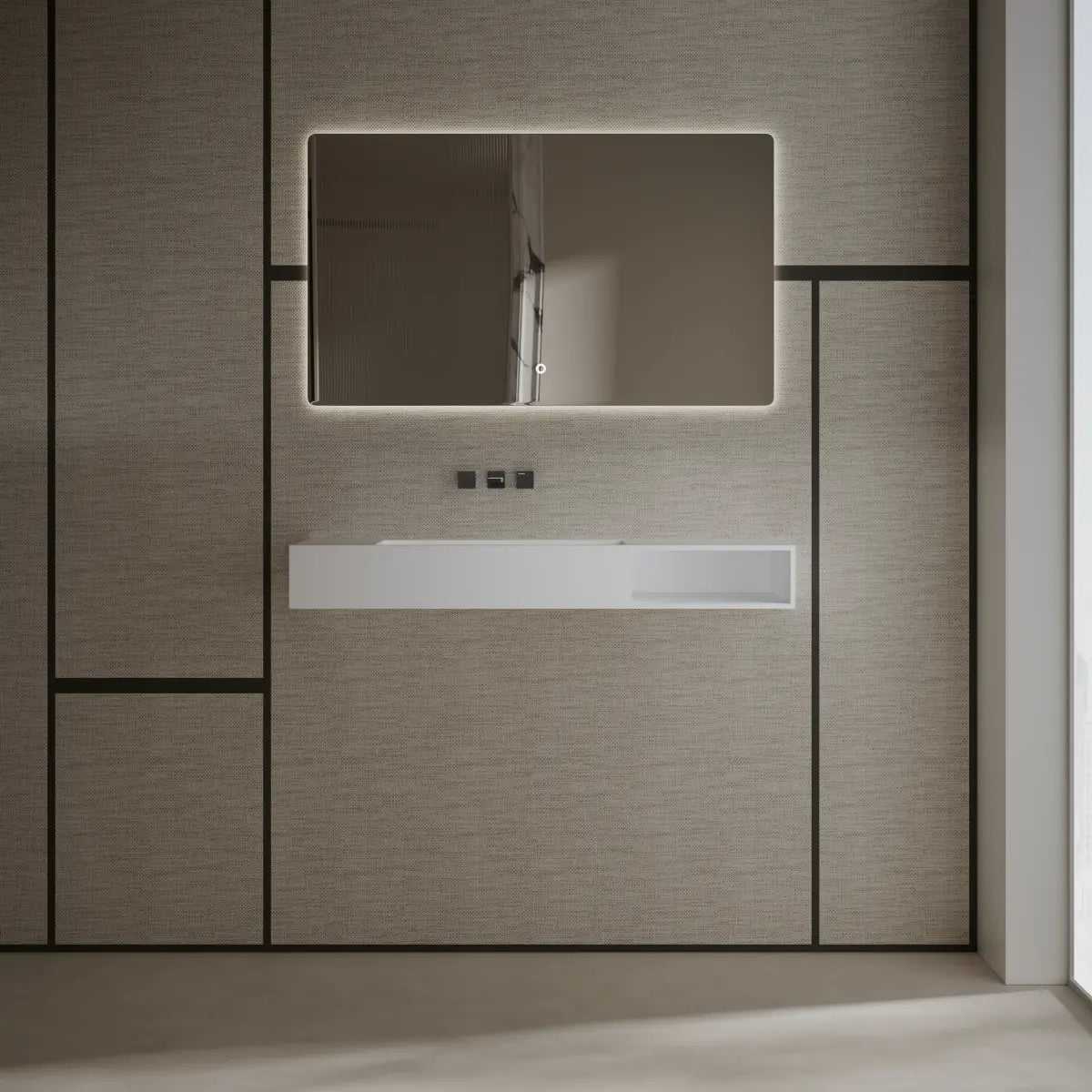 47.2 inch MonBlari Solid Surface Wall Mounted Vessel Bathroom Sink
