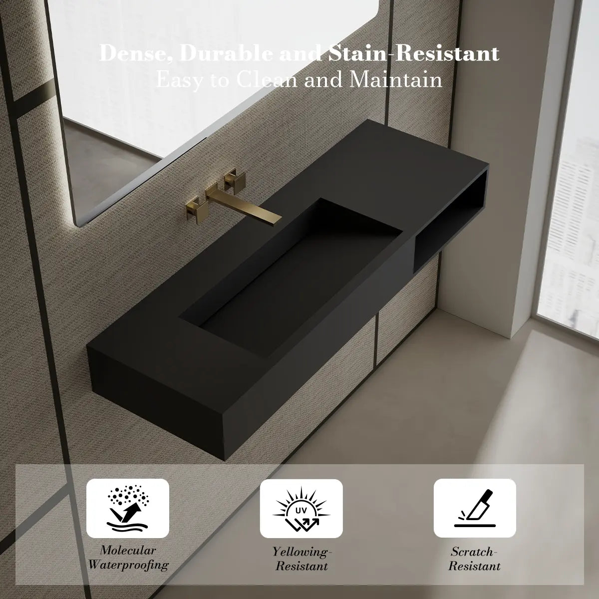 47.2 inch MonBlari Solid Surface Wall Mounted Vessel Bathroom Sink