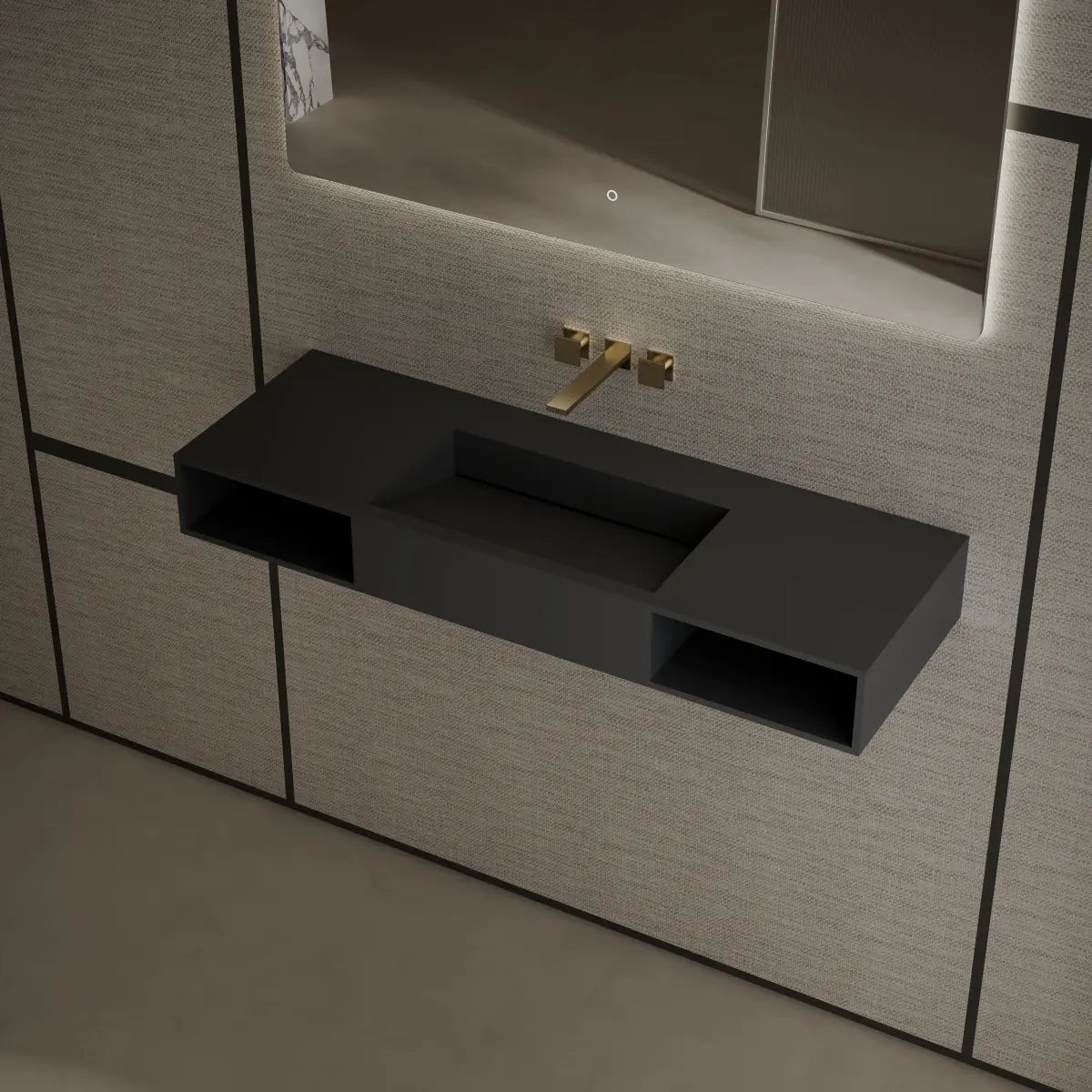 47.2 inch MonBlari Solid Surface Wall Mount Vessel Sink Bathroom Sink