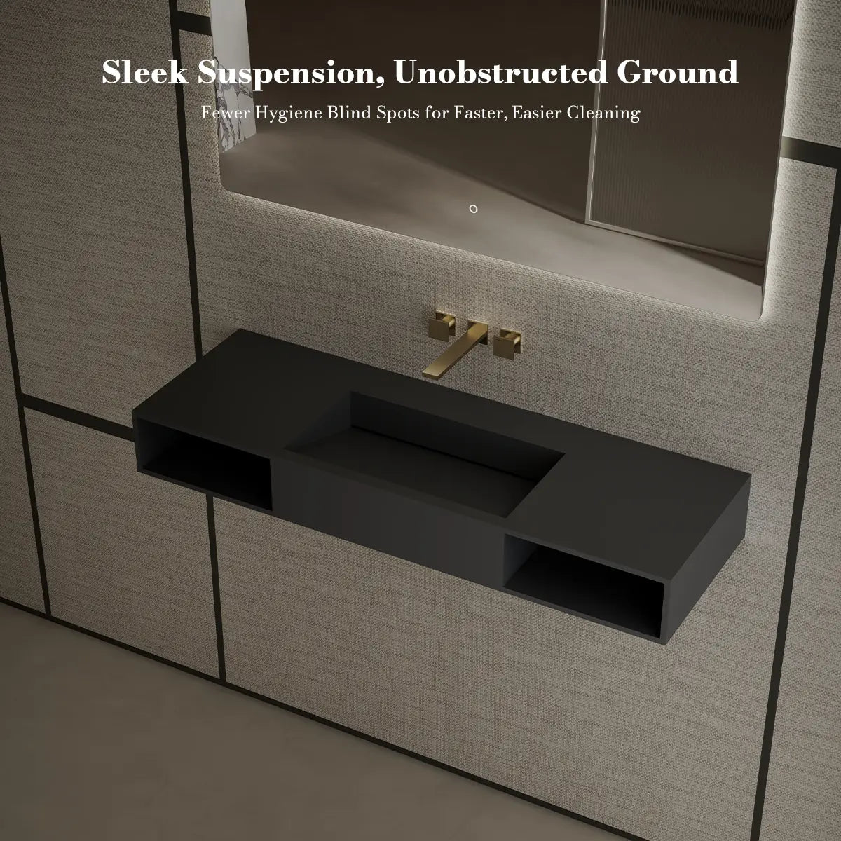47.2 inch MonBlari Solid Surface Wall Mount Vessel Sink Bathroom Sink