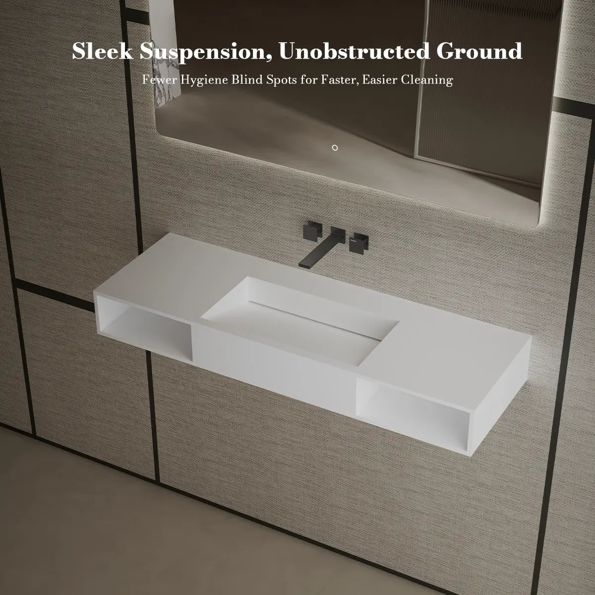 47.2 inch MonBlari Solid Surface Wall Mount Vessel Sink Bathroom Sink