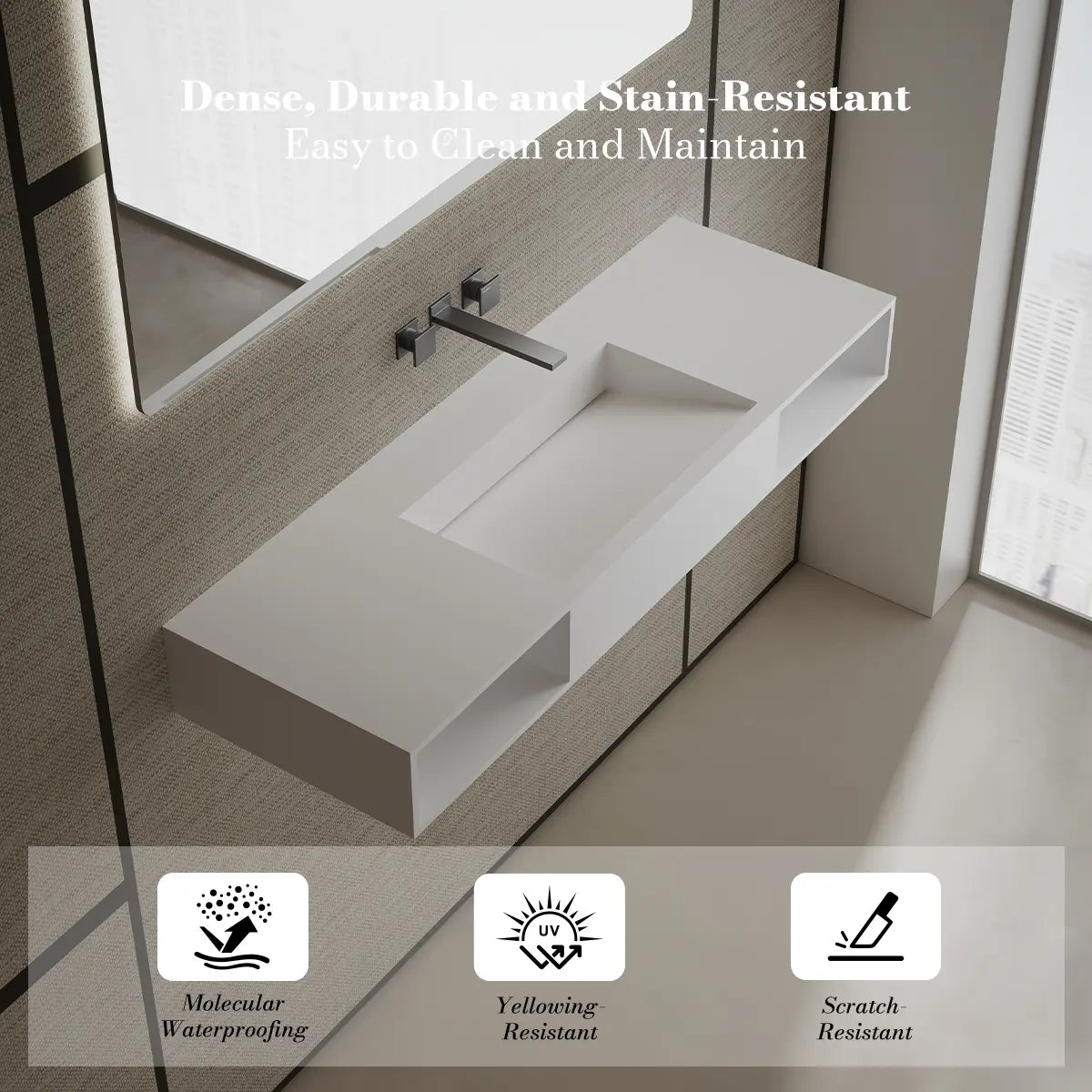 47.2 inch MonBlari Solid Surface Wall Mount Vessel Sink Bathroom Sink