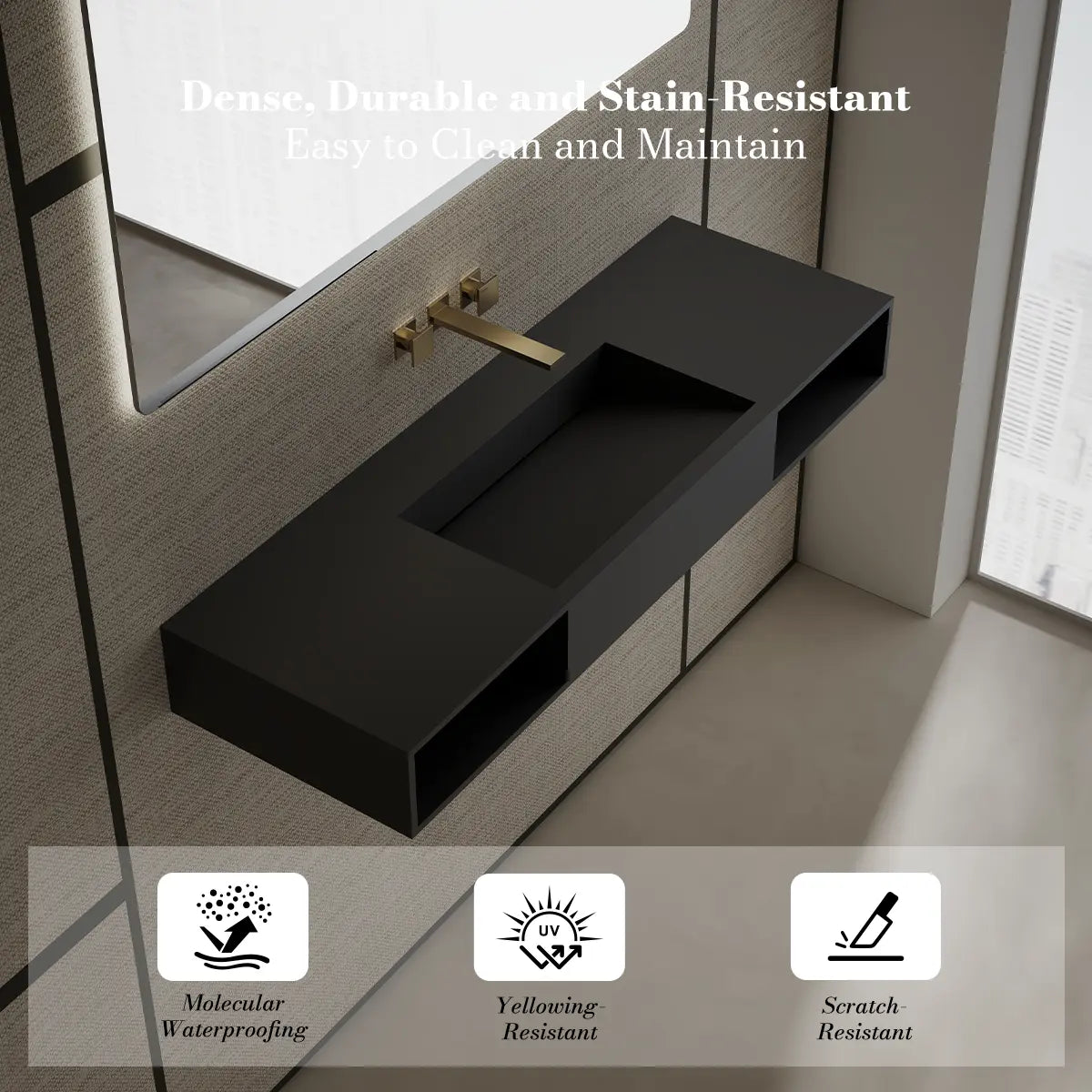 47.2 inch MonBlari Solid Surface Wall Mount Vessel Sink Bathroom Sink