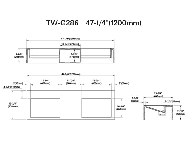 47.2 Inch MonBlari Solid Surface Vessel Sink Wall Mount Sink for Bathroom