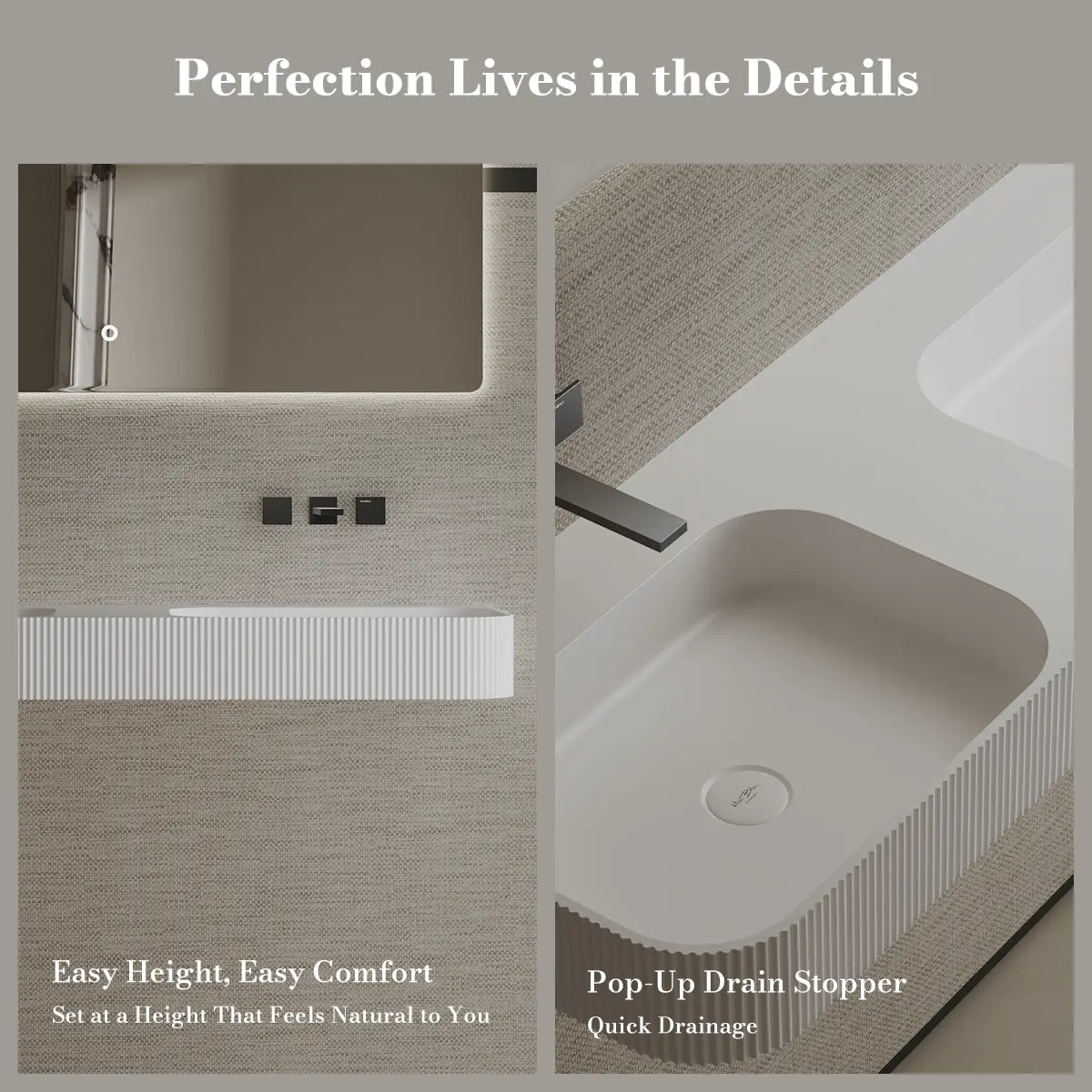 47.2 Inch MonBlari Solid Surface Vessel Sink Wall Mount Sink for Bathroom