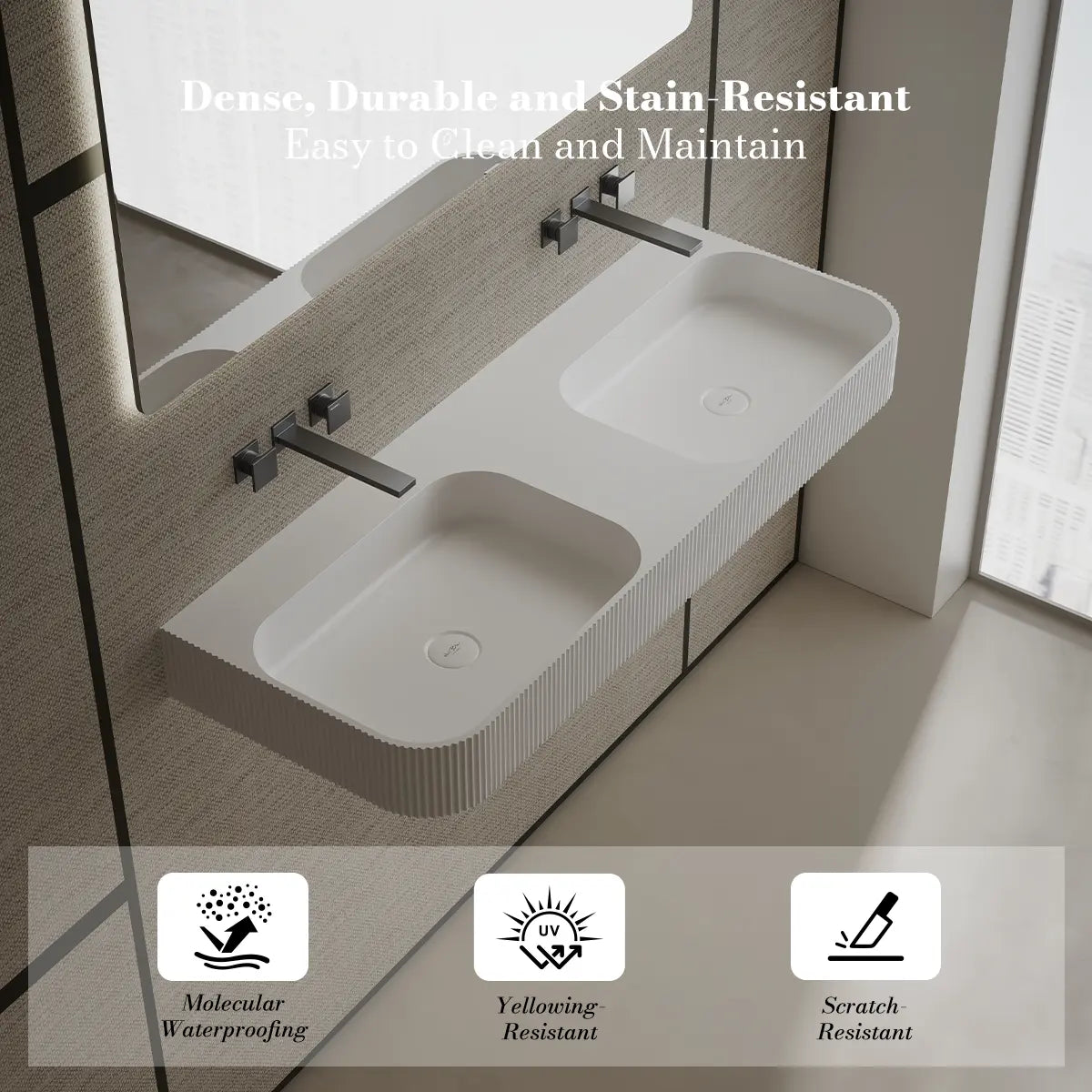 47.2 Inch MonBlari Solid Surface Vessel Sink Wall Mount Sink for Bathroom