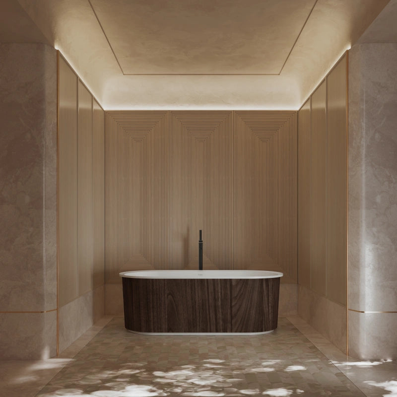 66 Inch MonBlari Oval Freestanding Soaking Bathtub Matte White Acrylic Tub