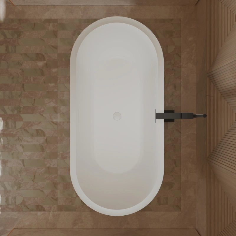 66 Inch MonBlari Oval Freestanding Soaking Bathtub Matte White Acrylic Tub