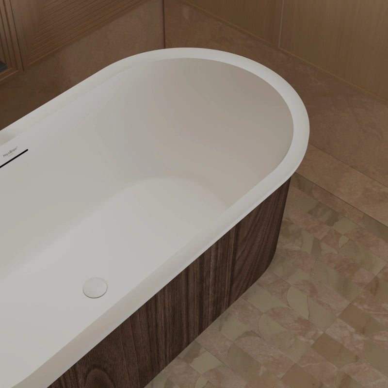 66 Inch MonBlari Oval Freestanding Soaking Bathtub Matte White Acrylic Tub