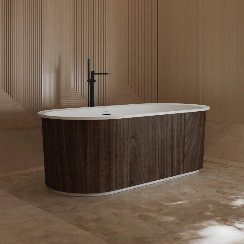 66 Inch MonBlari Oval Freestanding Soaking Bathtub Matte White Acrylic Tub