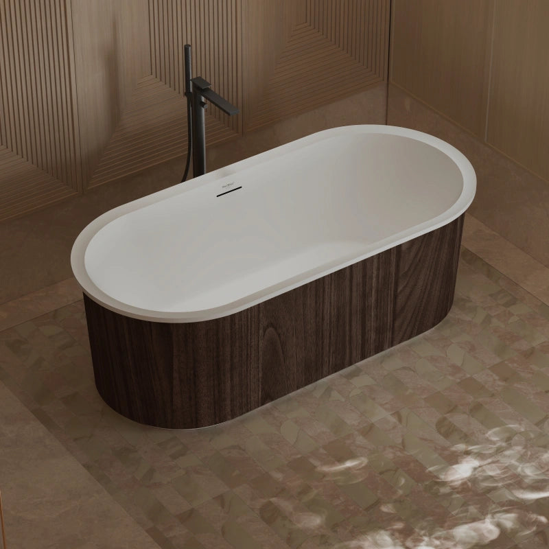 66 Inch MonBlari Oval Freestanding Soaking Bathtub Matte White Acrylic Tub