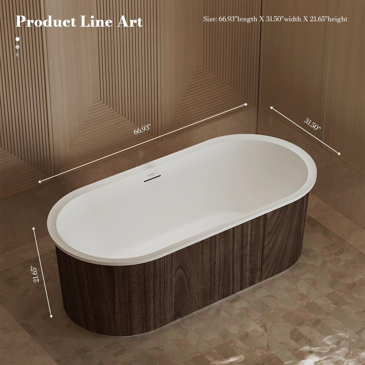 66 Inch MonBlari Oval Freestanding Soaking Bathtub