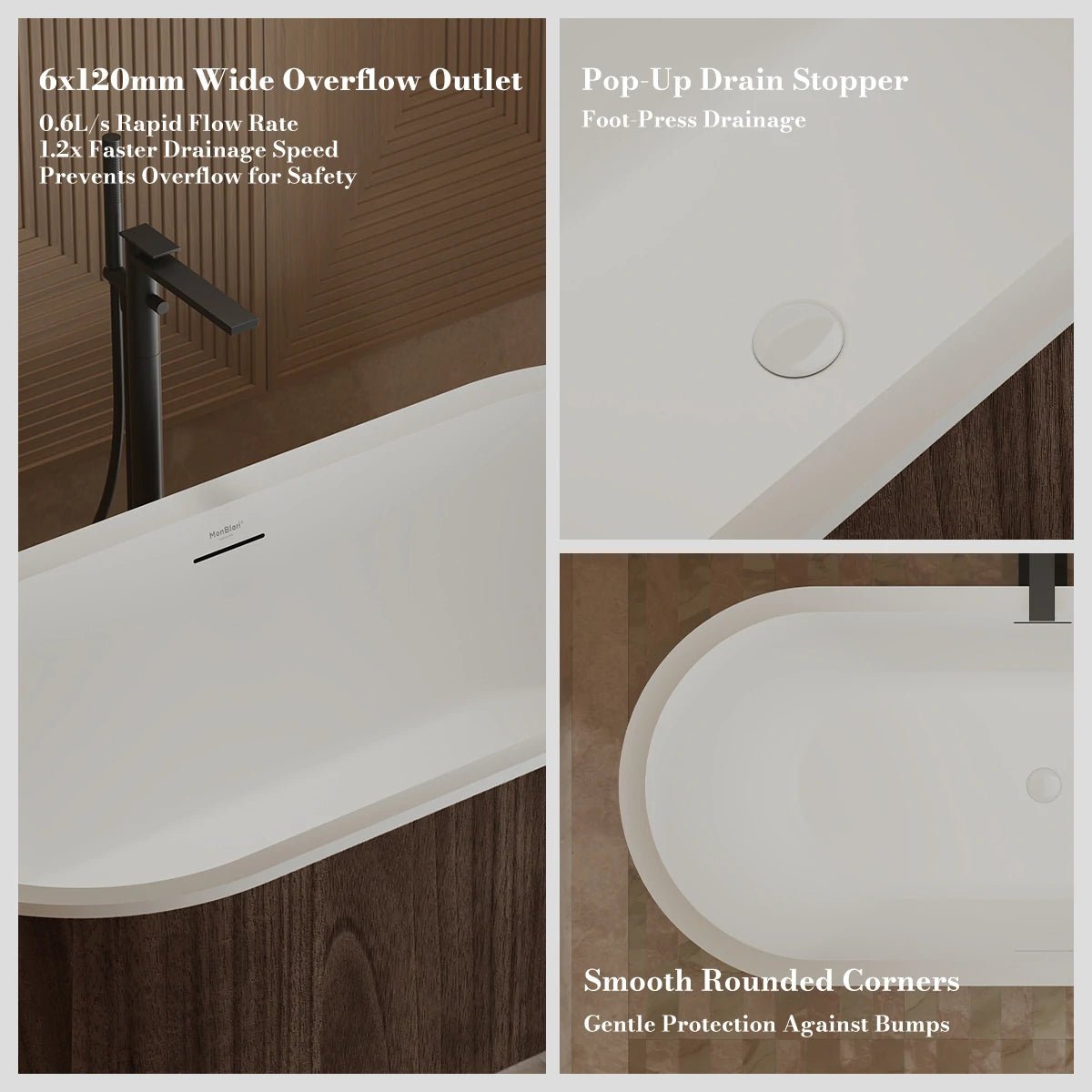 66 Inch MonBlari Oval Freestanding Soaking Bathtub