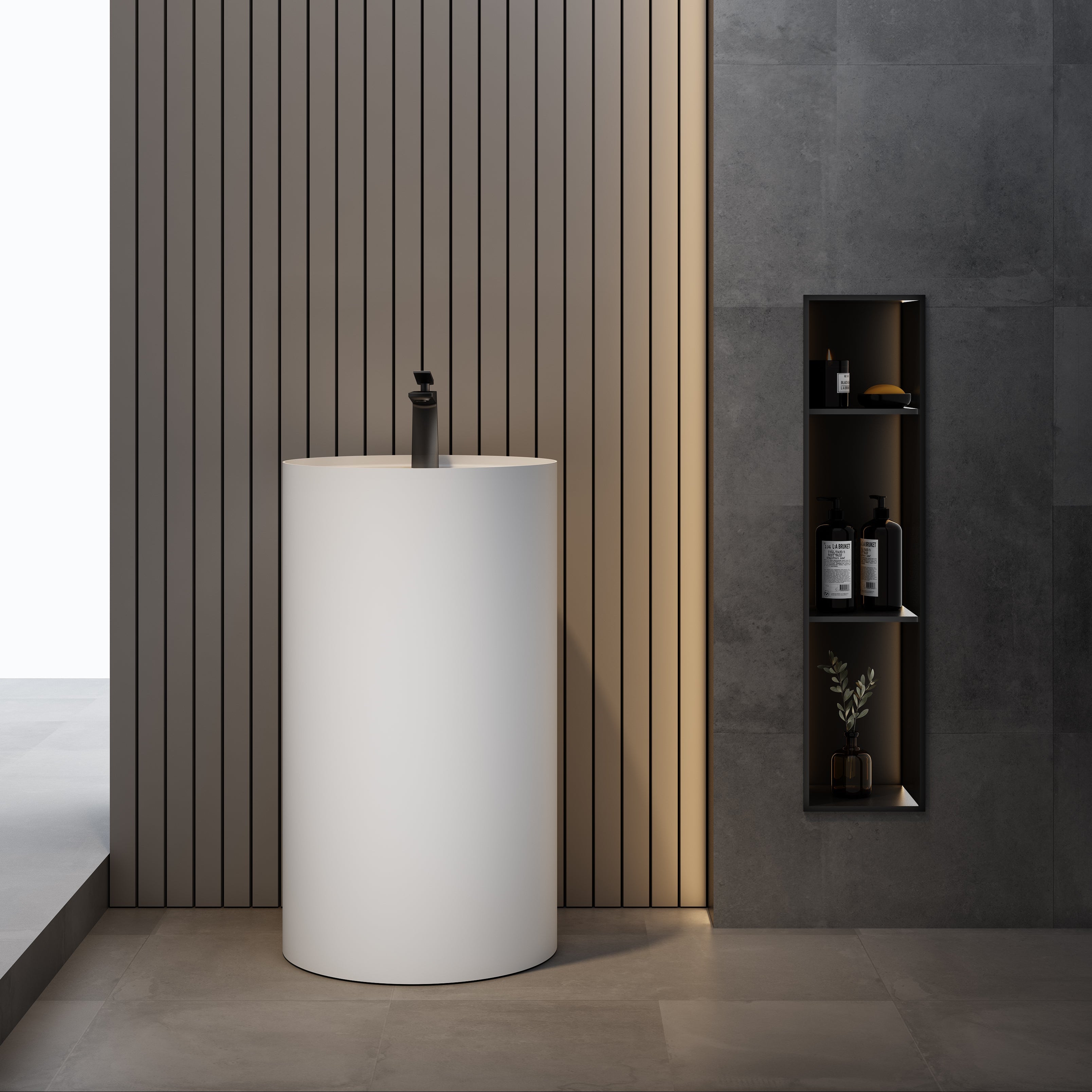 19 Inch MonBlari Solid Surface Vessel Bowl Sink Pedestal Sink TWZ206MW-FrontView