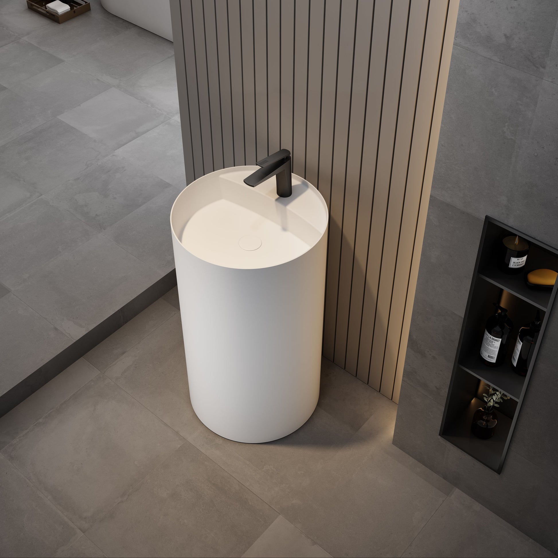 19 Inch MonBlari Solid Surface Vessel Bowl Sink Pedestal Sink TWZ206MW-TopView