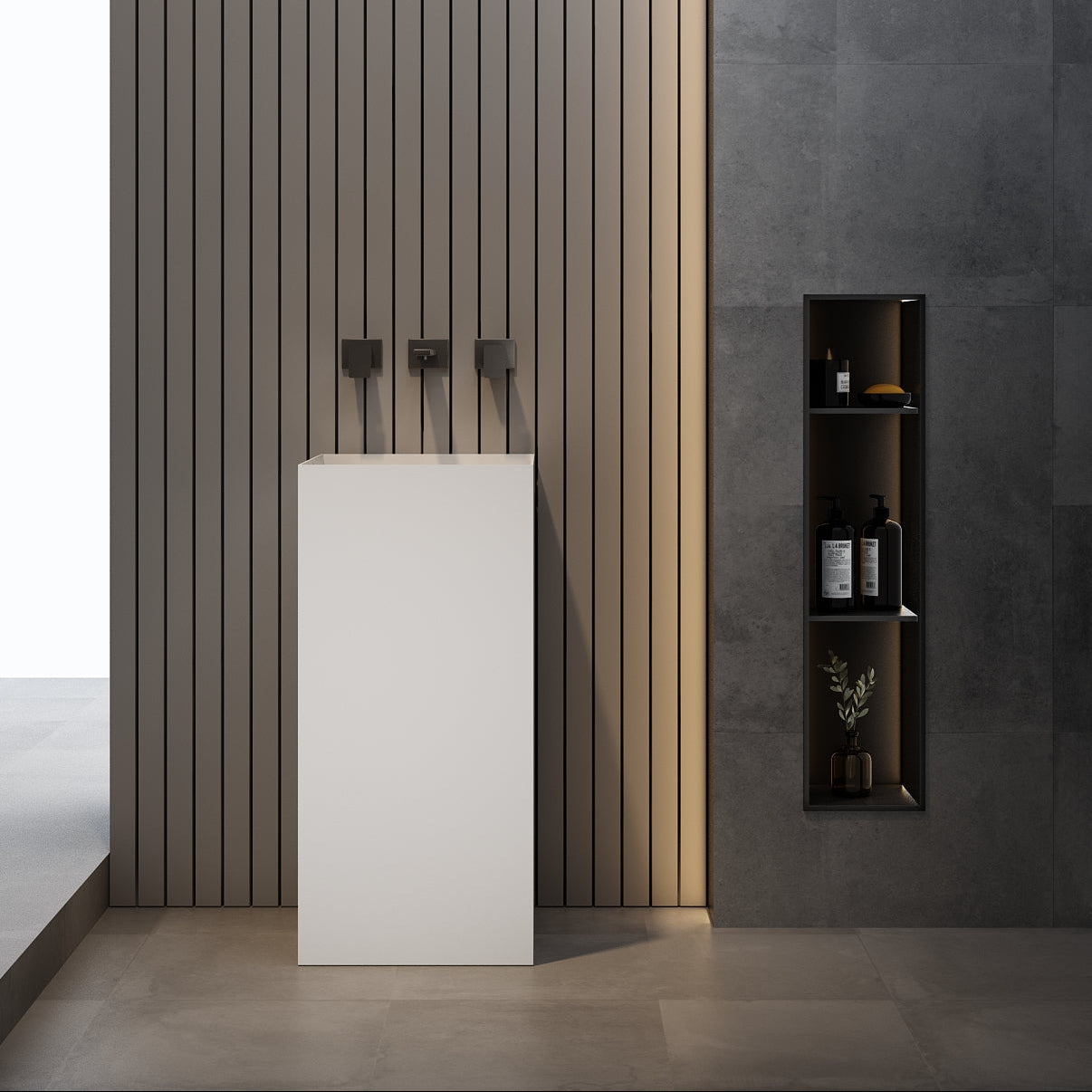 16 Inch MonBlari Solid Surface Vessel Bowl Sink Pedestal Sink TWZ221MW-FrontView