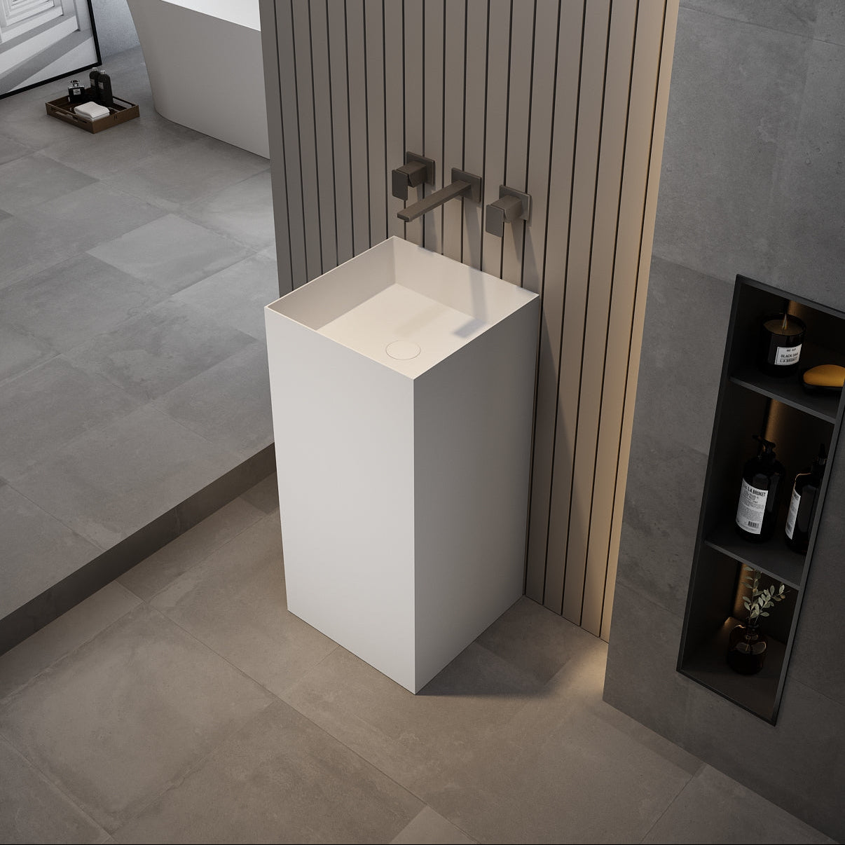 16 Inch MonBlari Solid Surface Vessel Bowl Sink Pedestal Sink TWZ221MW-TopView