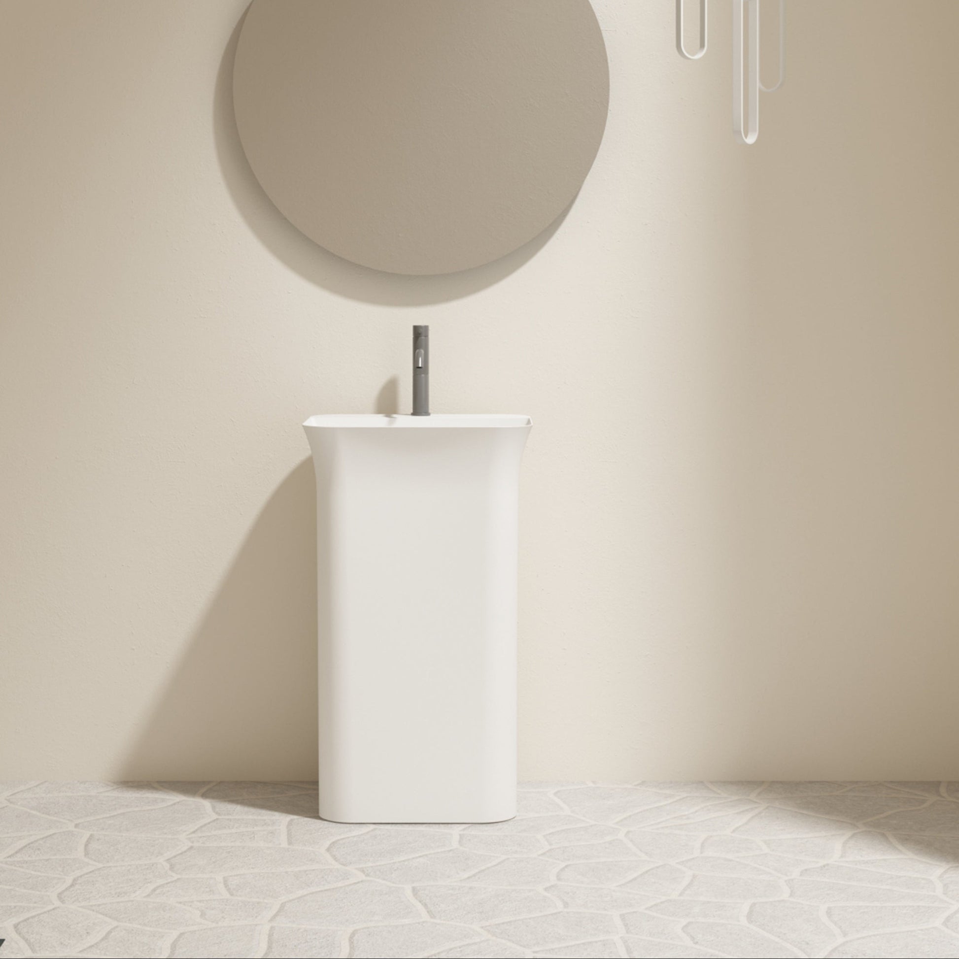 20 Inch MonBlari Solid Surface Vessel Bowl Sink Pedestal Sink TWZ238MW-FrontView