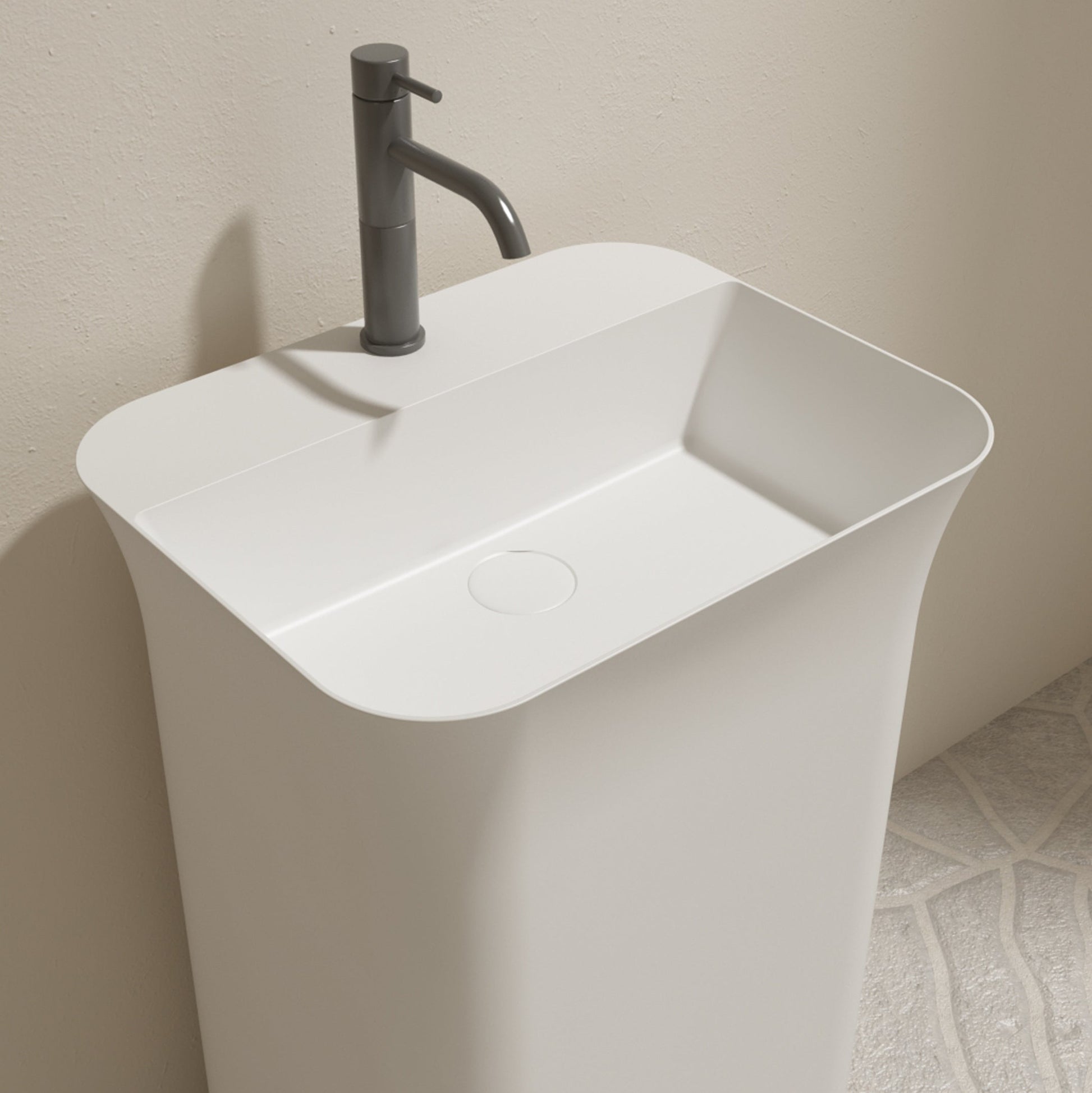 20 Inch MonBlari Solid Surface Vessel Bowl Sink Pedestal Sink TWZ238MW-LeftSideView