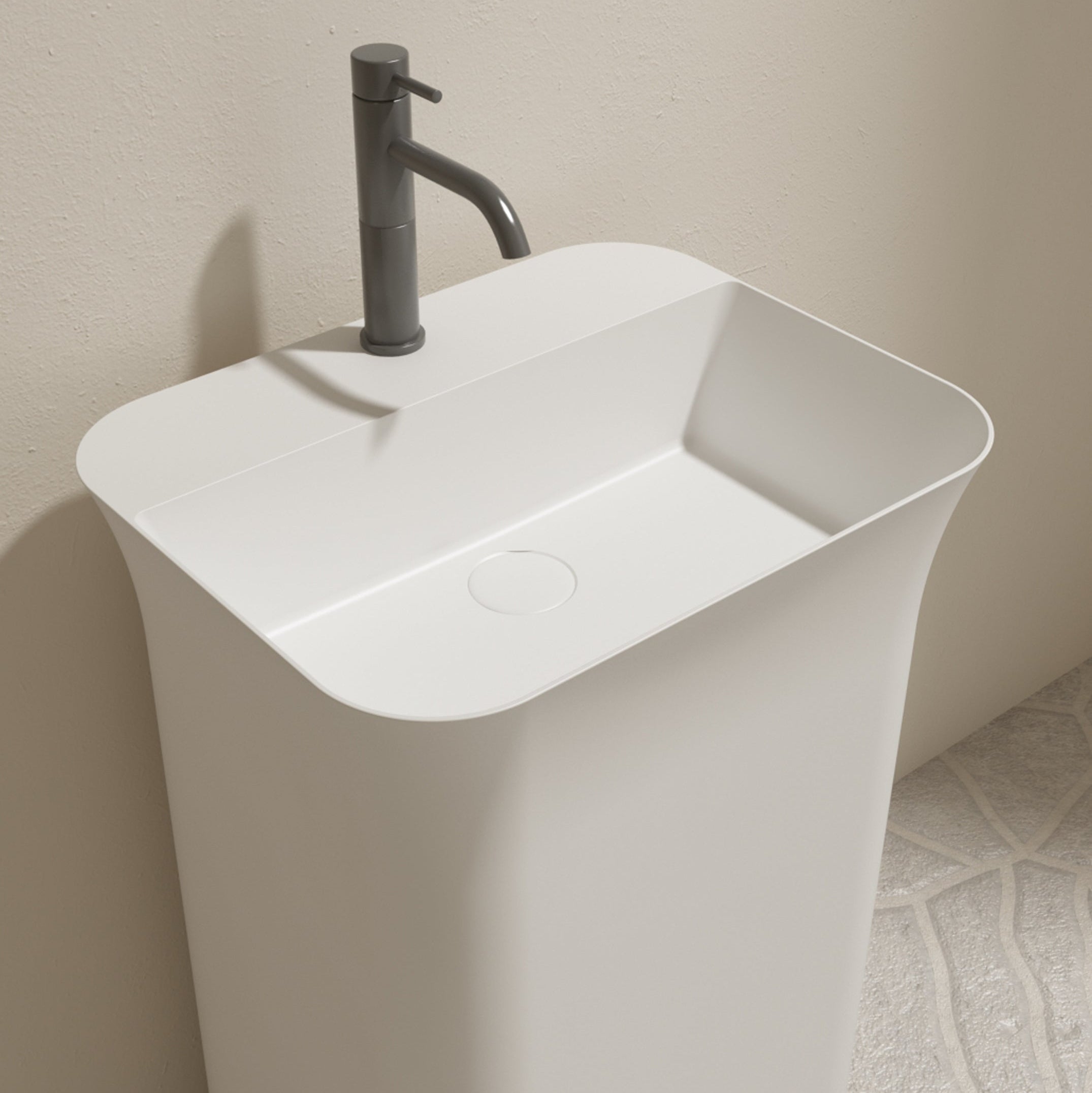 20 Inch MonBlari Solid Surface Vessel Bowl Sink Pedestal Sink TWZ238MW-LeftSideView