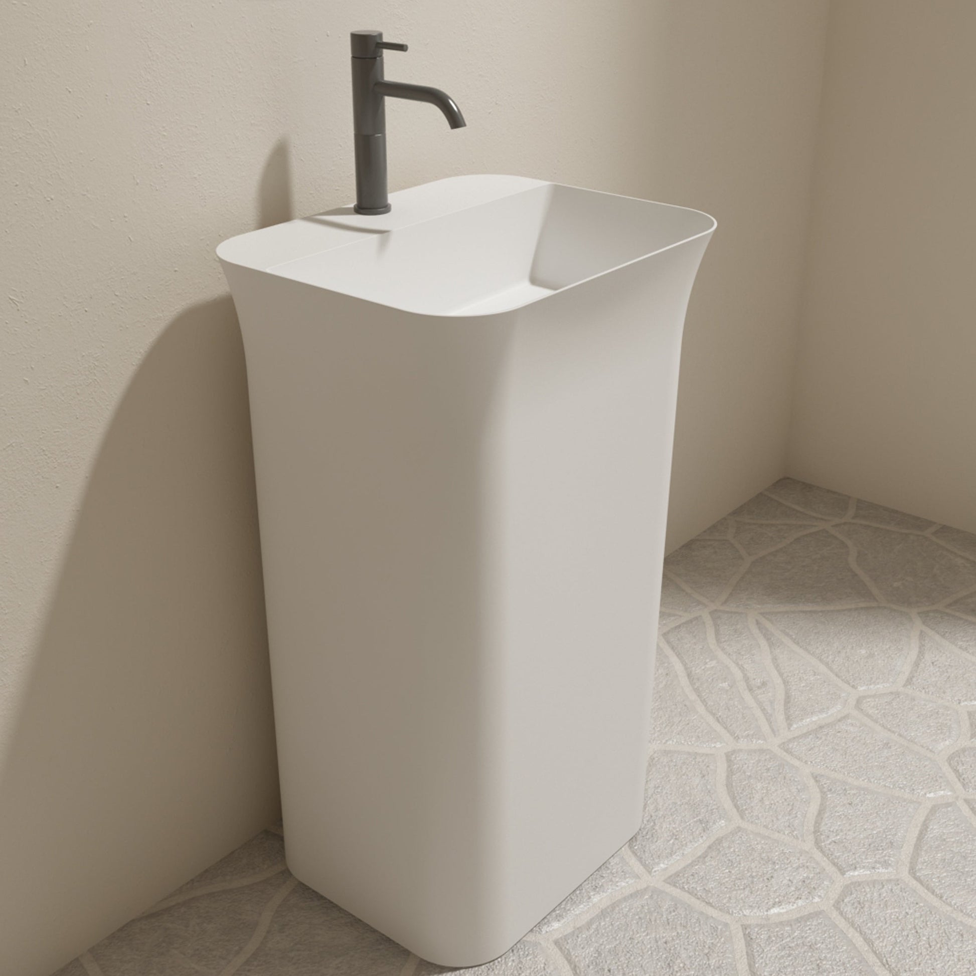 20 Inch MonBlari Solid Surface Vessel Bowl Sink Pedestal Sink TWZ238MW-SideView