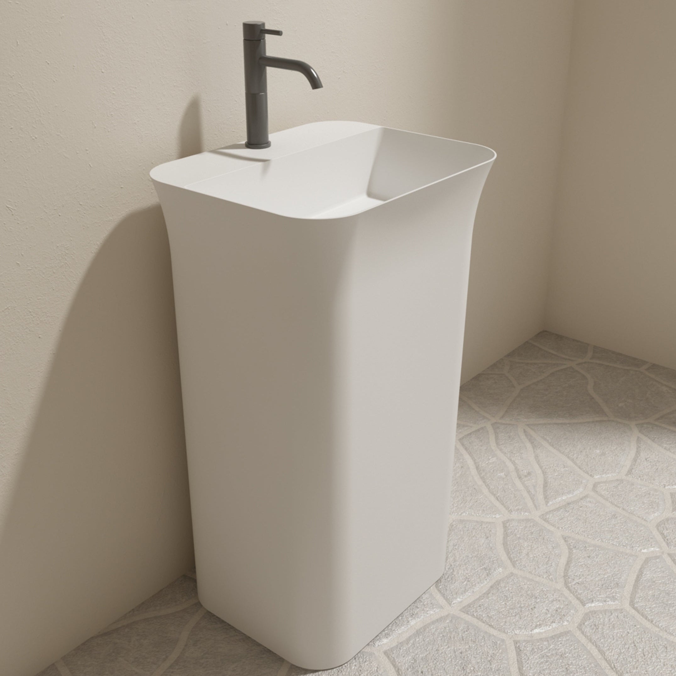 20 Inch MonBlari Solid Surface Vessel Bowl Sink Pedestal Sink TWZ238MW-SideView