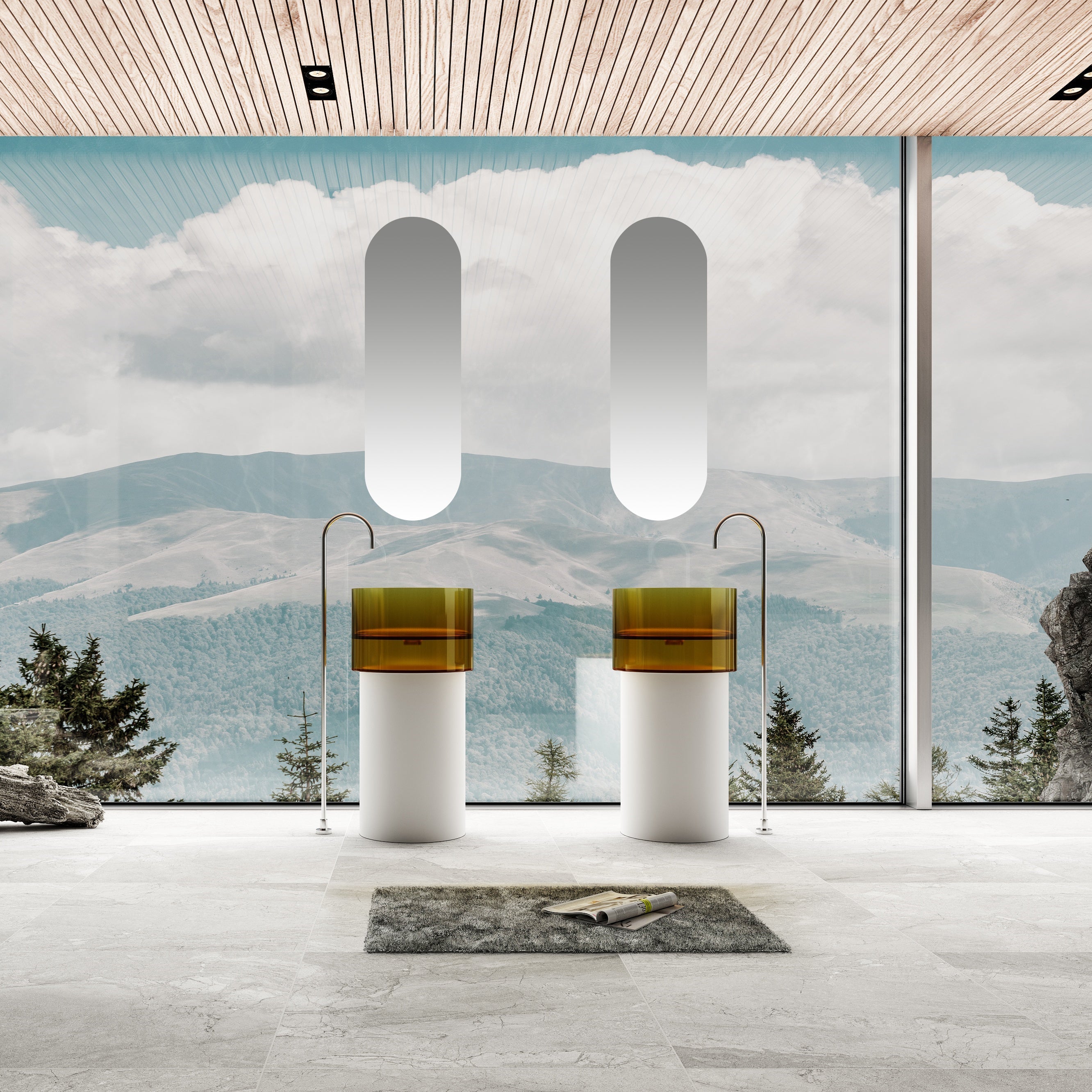 18 Inch MonBlari Solid Surface Vessel Bowl Sink Pedestal Sink TWZ351TMW-FrontView