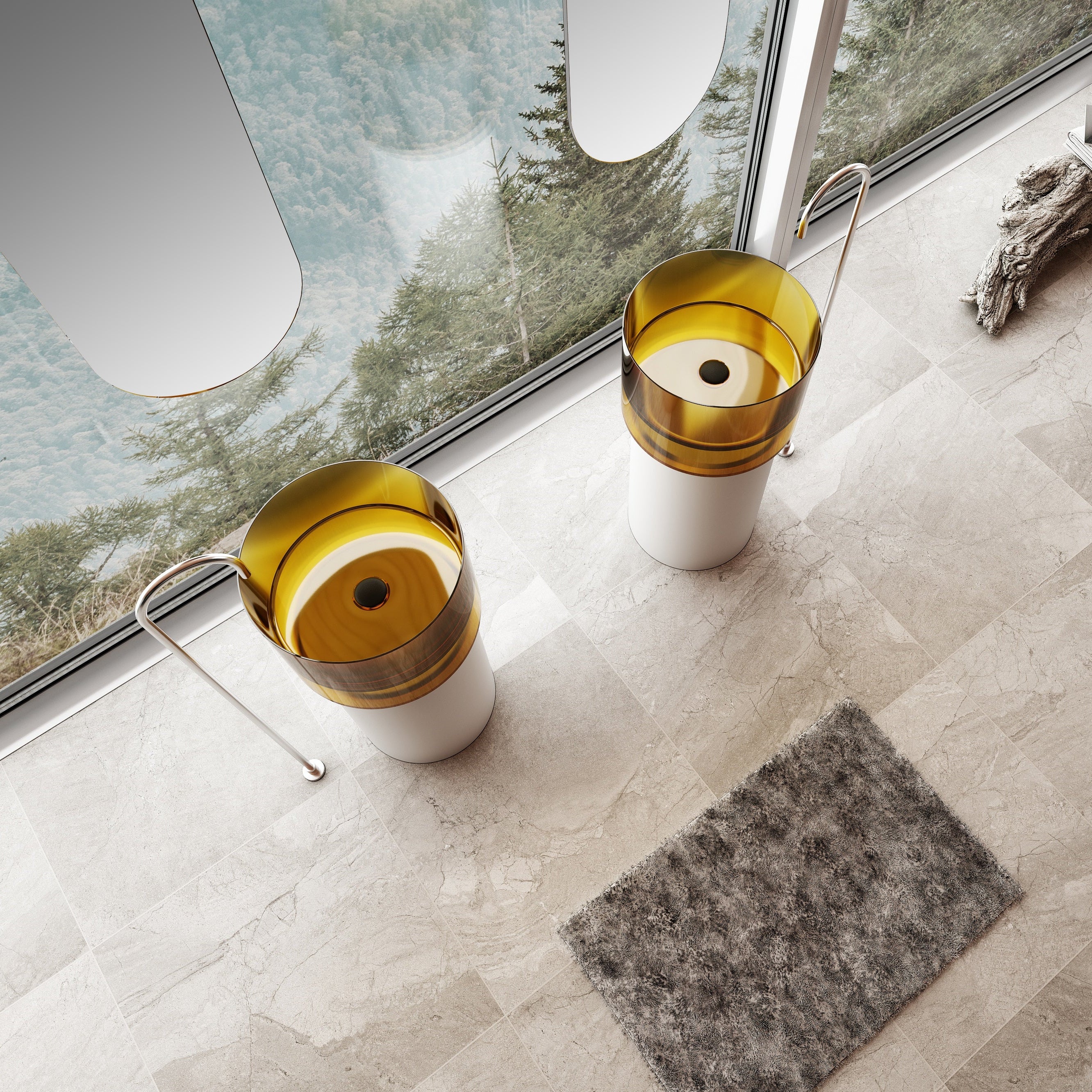 18 Inch MonBlari Solid Surface Vessel Bowl Sink Pedestal Sink TWZ351TMW-LeftTopView