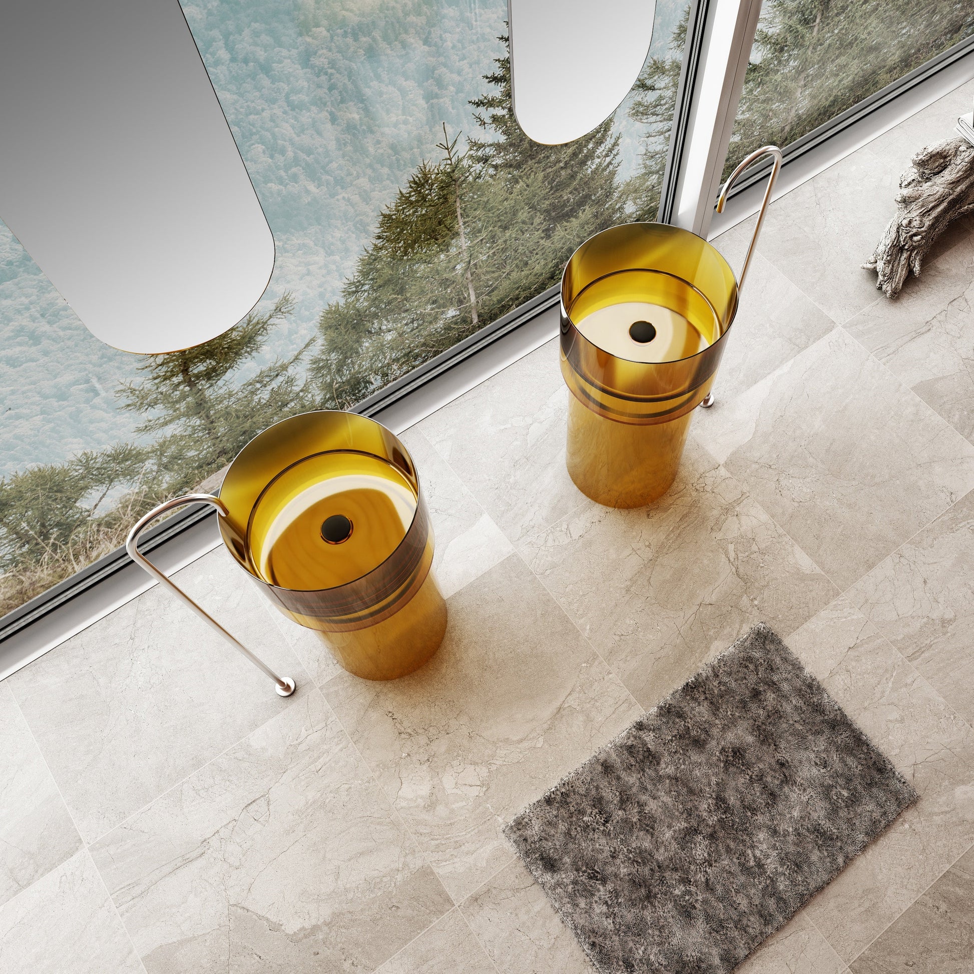 18 Inch MonBlari Solid Surface Vessel Bowl Sink Pedestal Sink TWZ351TMW-LeftTopView