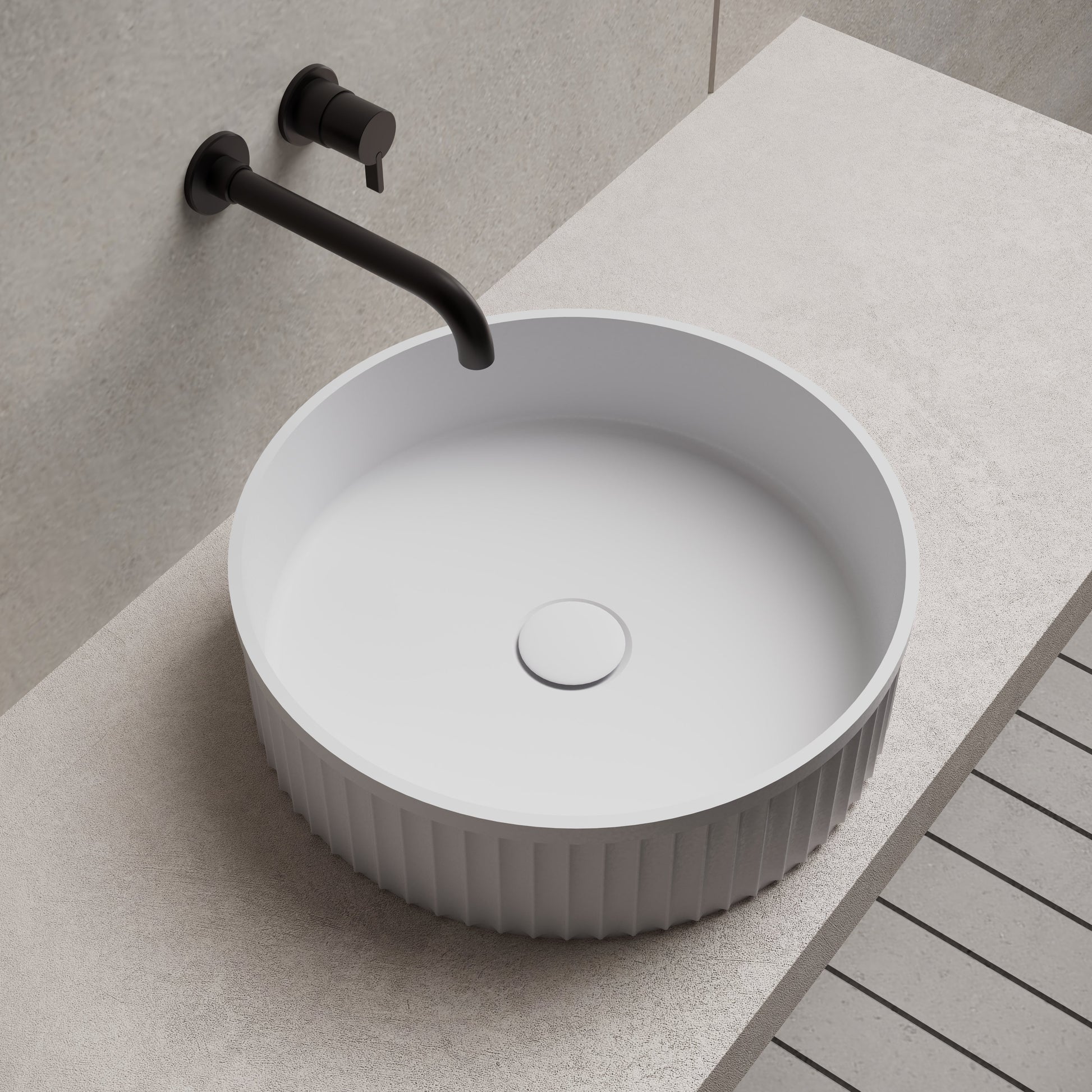16 Inch MonBlari Solid Surface Vessel Bowl Sink Bathroom Sink TWA8129MW-LeftTopSide