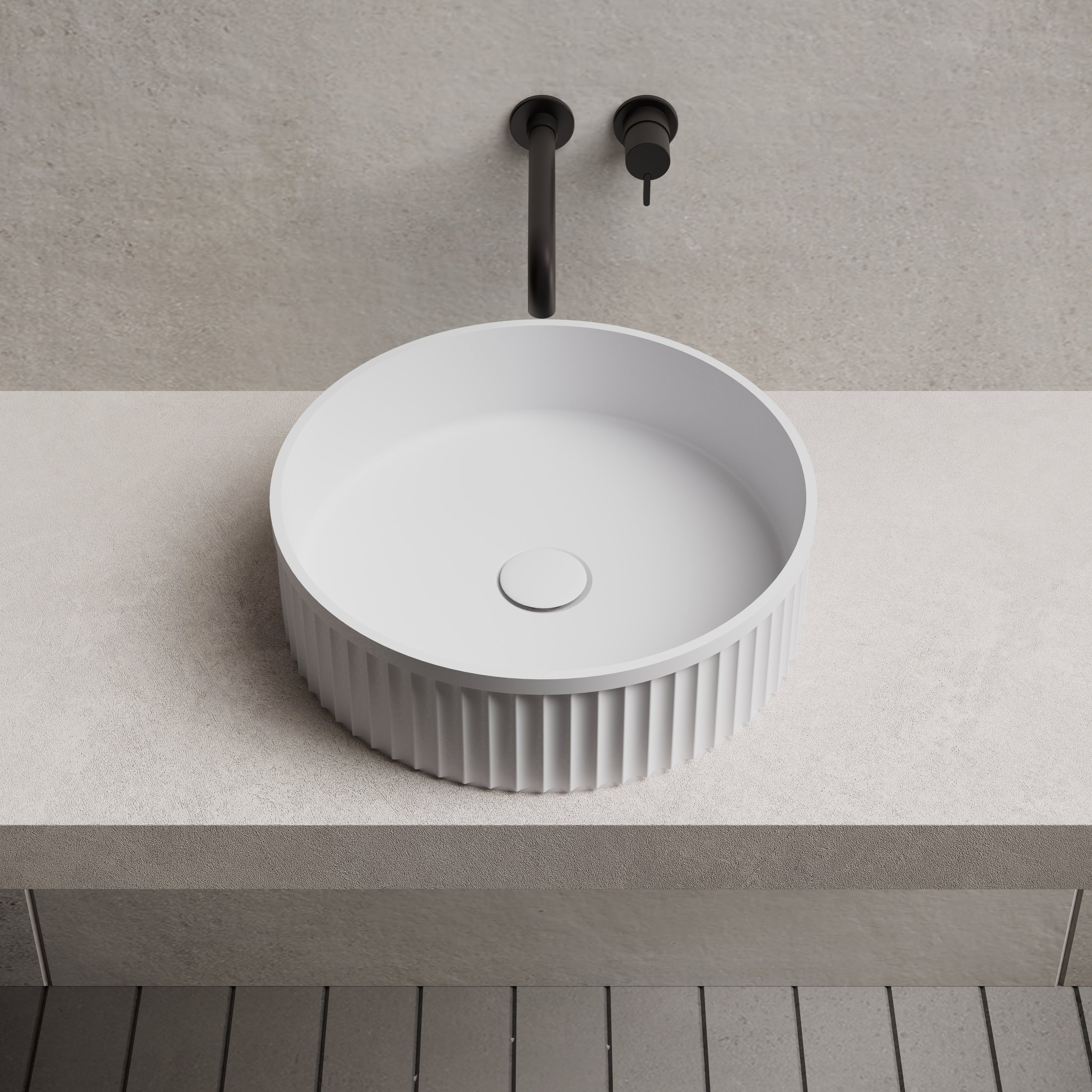 16 Inch MonBlari Solid Surface Vessel Bowl Sink Bathroom Sink TWA8129MW-FrontTopView