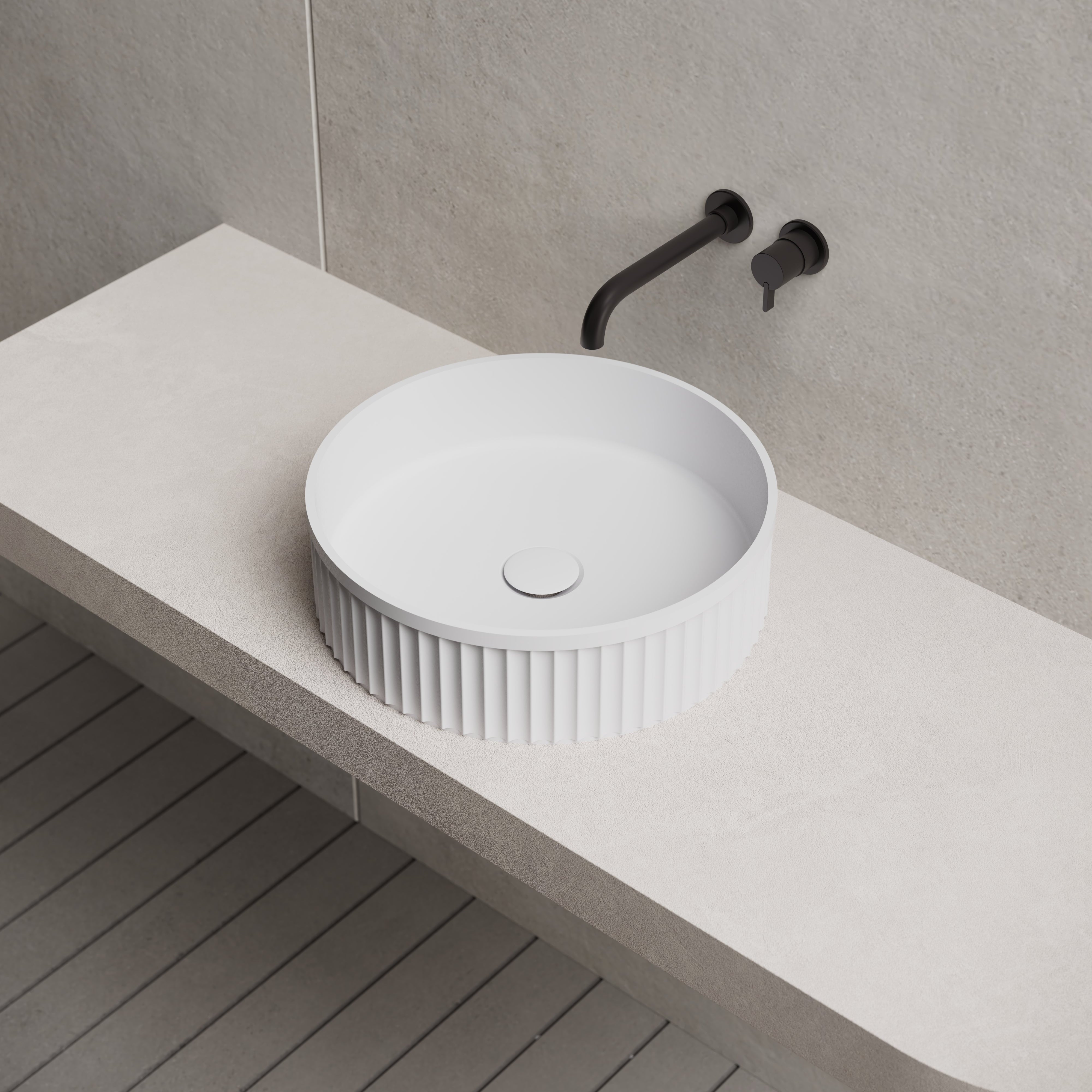 16 Inch MonBlari Solid Surface Vessel Bowl Sink Bathroom Sink TWA8129MW-RightTopView