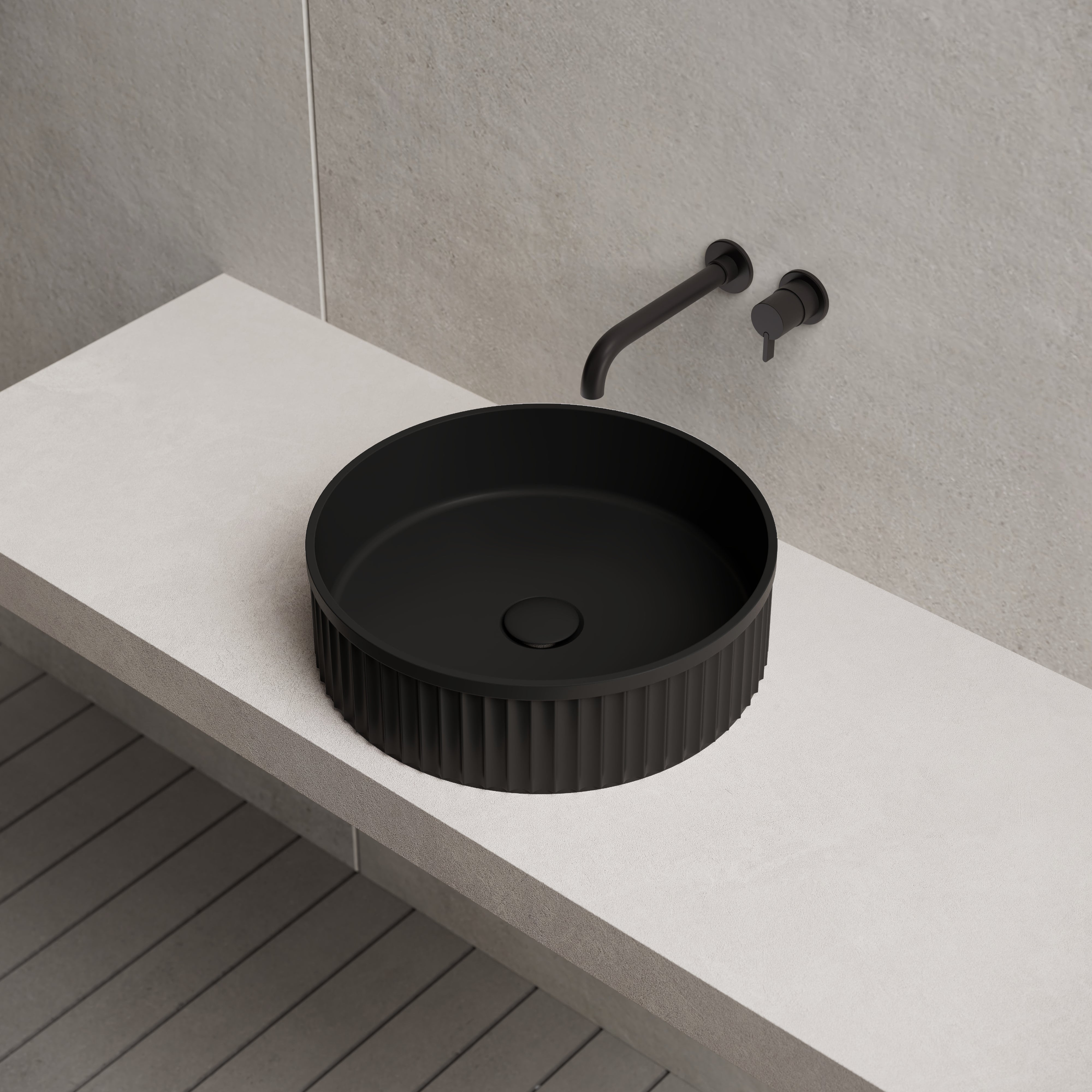 16 Inch MonBlari Solid Surface Vessel Bowl Sink Bathroom Sink TW-A8129MW-SideTop