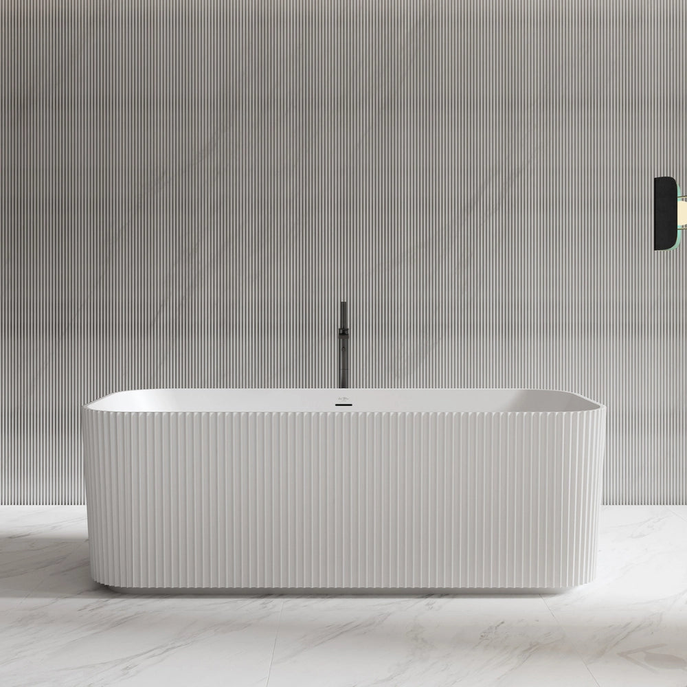 MonBlari Solid Surface Freestanding Rectangular Deep Soaking Fluted Bathtub