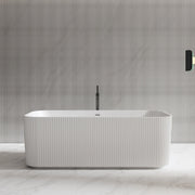 MonBlari Solid Surface Freestanding Rectangular Deep Soaking Fluted Bathtub