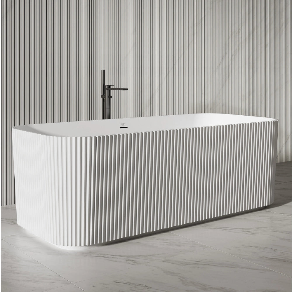 MonBlari Solid Surface Freestanding Rectangular Deep Soaking Fluted Bathtub