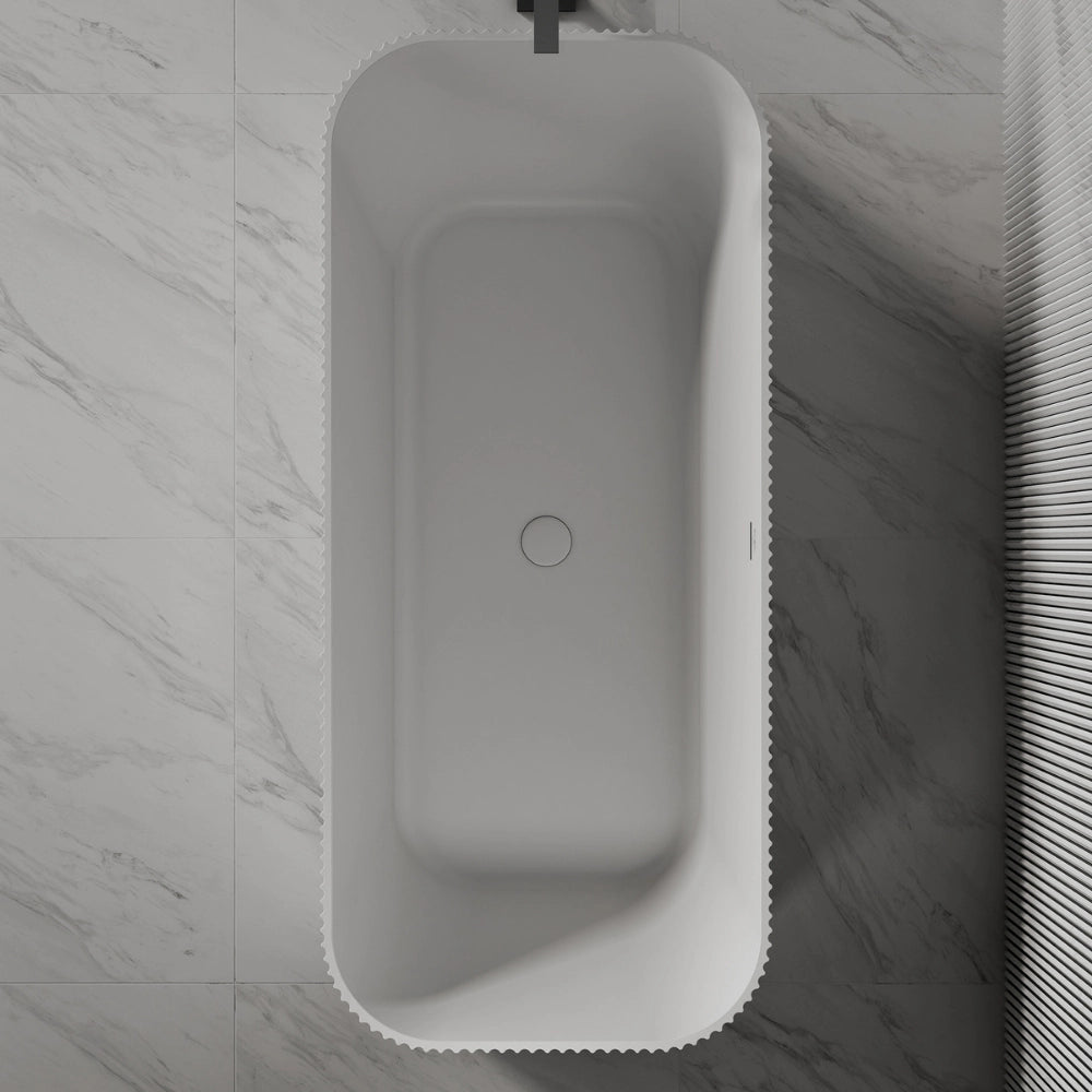MonBlari Solid Surface Freestanding Rectangular Deep Soaking Fluted Bathtub