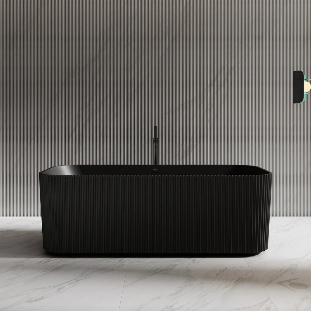 MonBlari Solid Surface Freestanding Rectangular Deep Soaking Fluted Bathtub