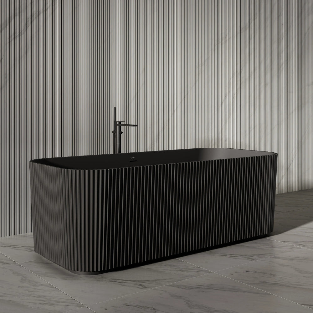 MonBlari Solid Surface Freestanding Rectangular Deep Soaking Fluted Bathtub
