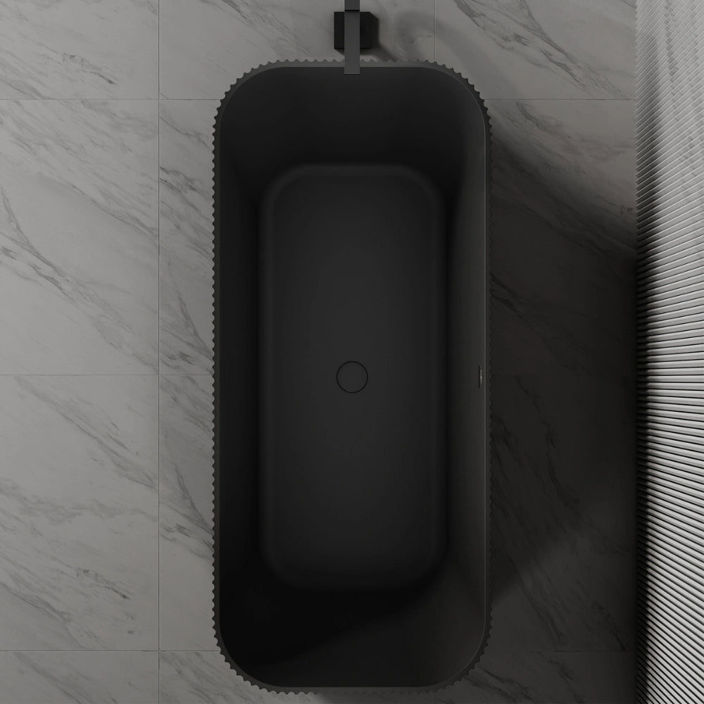 MonBlari Solid Surface Freestanding Rectangular Deep Soaking Fluted Bathtub