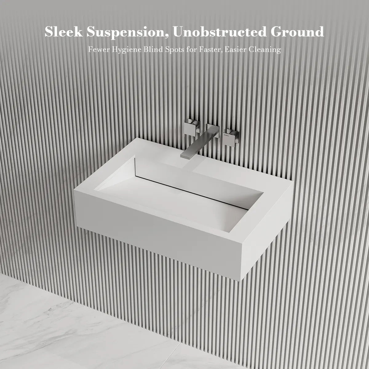 23.6 Inch MonBlari Solid Surface Bathroom Vessel Sink Wall Mounted Sink
