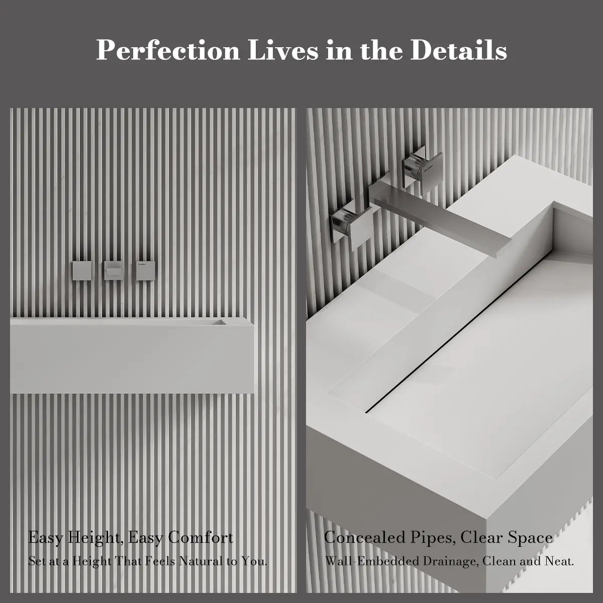 23.6 Inch MonBlari Solid Surface Bathroom Vessel Sink Wall Mounted Sink