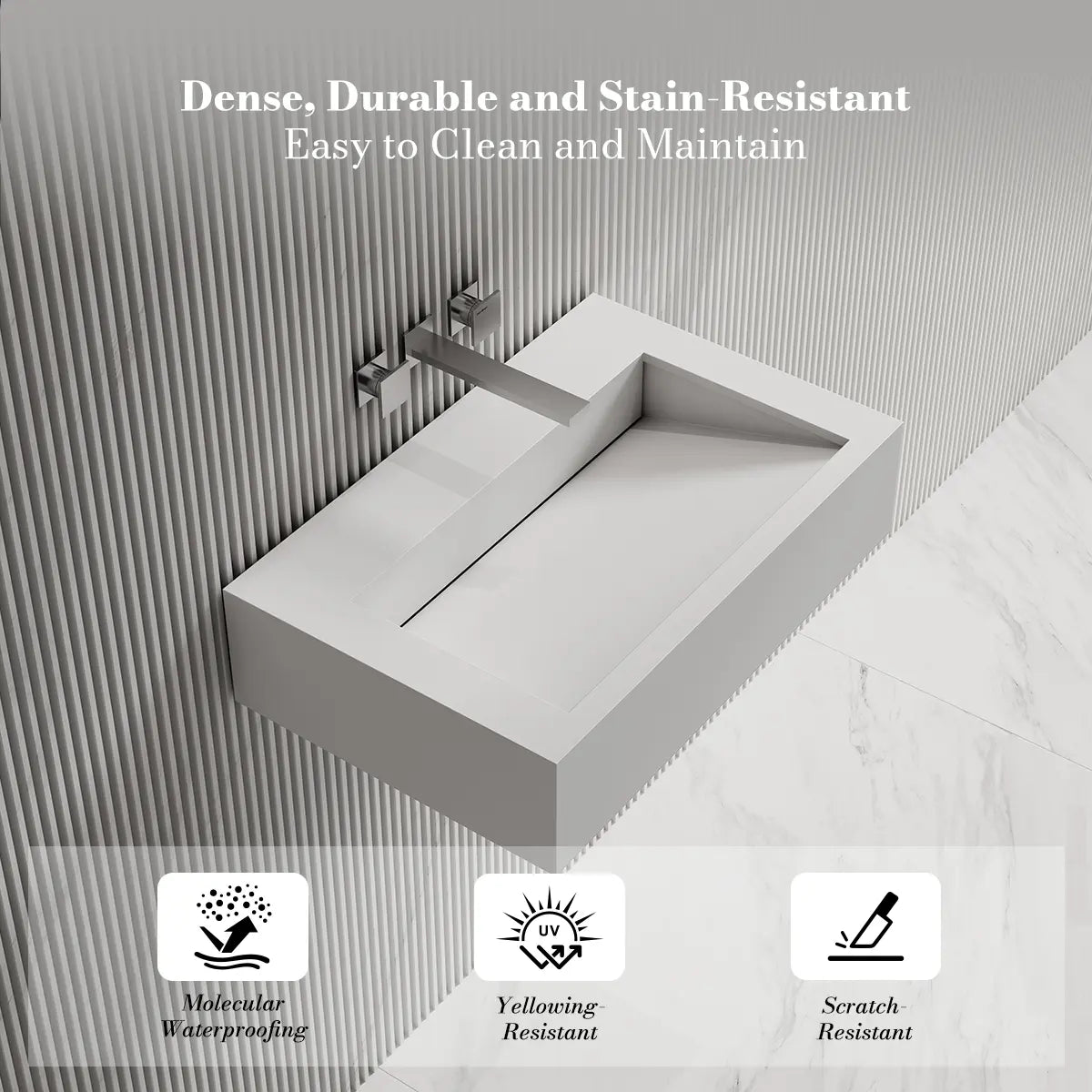23.6 Inch MonBlari Solid Surface Bathroom Vessel Sink Wall Mounted Sink