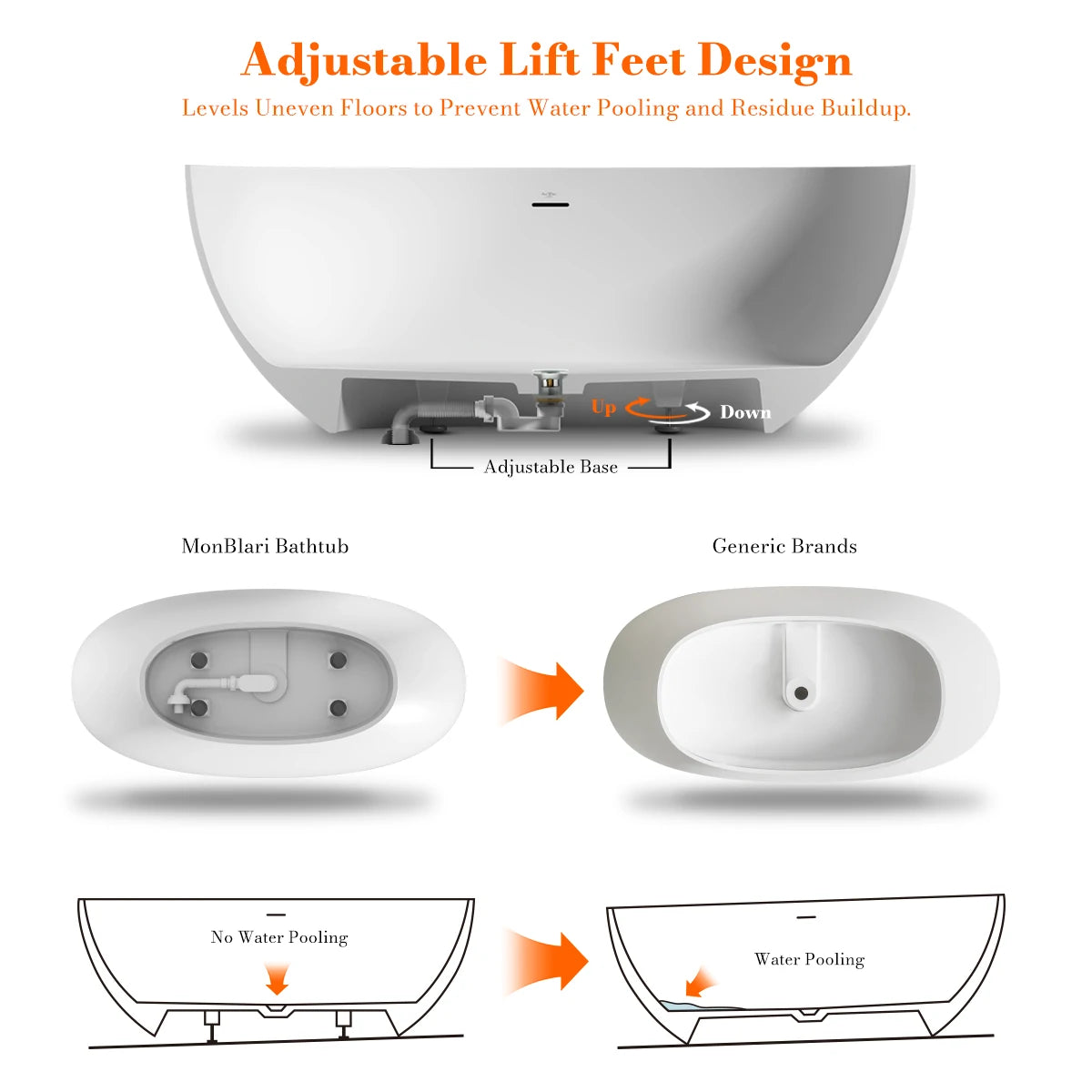 64.2 Inch MonBlari LUCENT Solid Surface Freestanding Bathtub