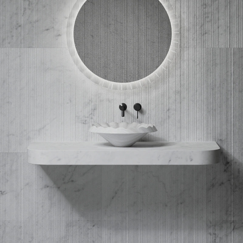 16.9" MonBlari VENUS Series Marble Ruffle Vessel Sink Bathroom Bowl Sink