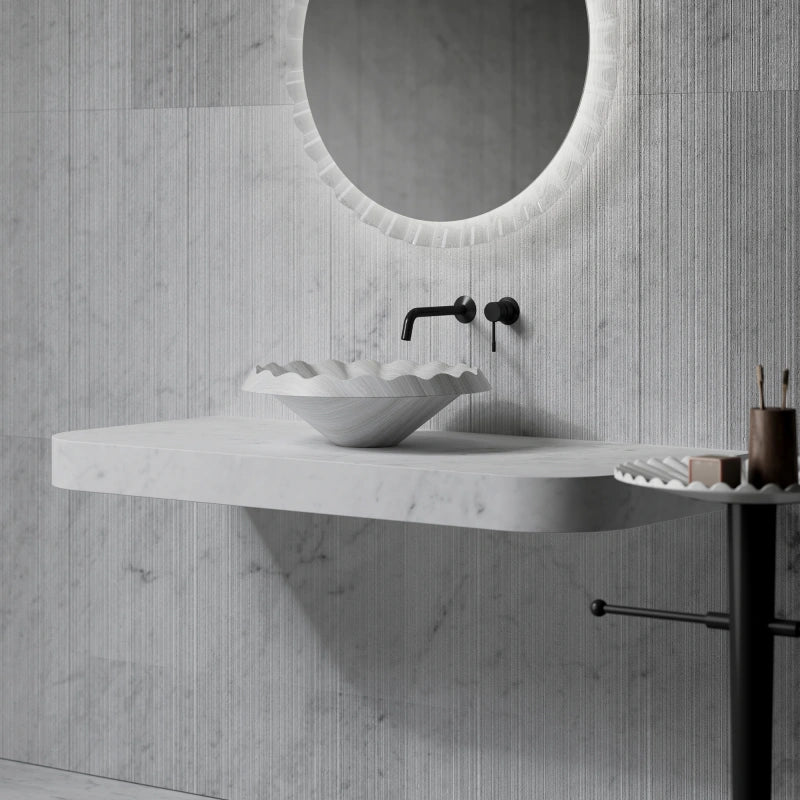 16.9" MonBlari VENUS Series Marble Ruffle Vessel Sink Bathroom Bowl Sink
