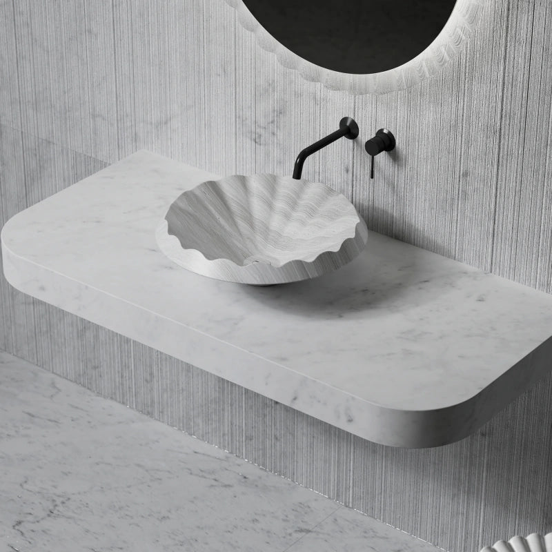16.9" MonBlari VENUS Series Marble Ruffle Vessel Sink Bathroom Bowl Sink