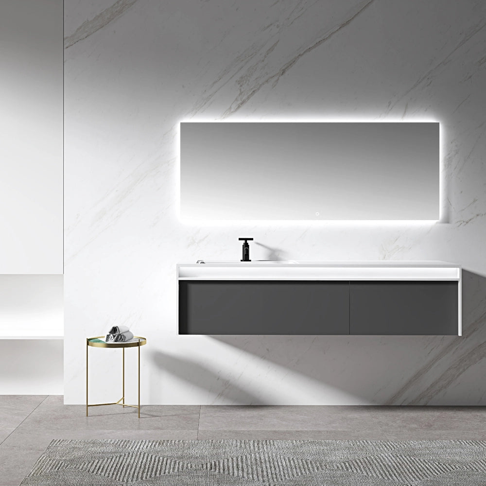 MonBlari  Minimalist Wall Mounted Bathroom Vanity with Integrated Sink
