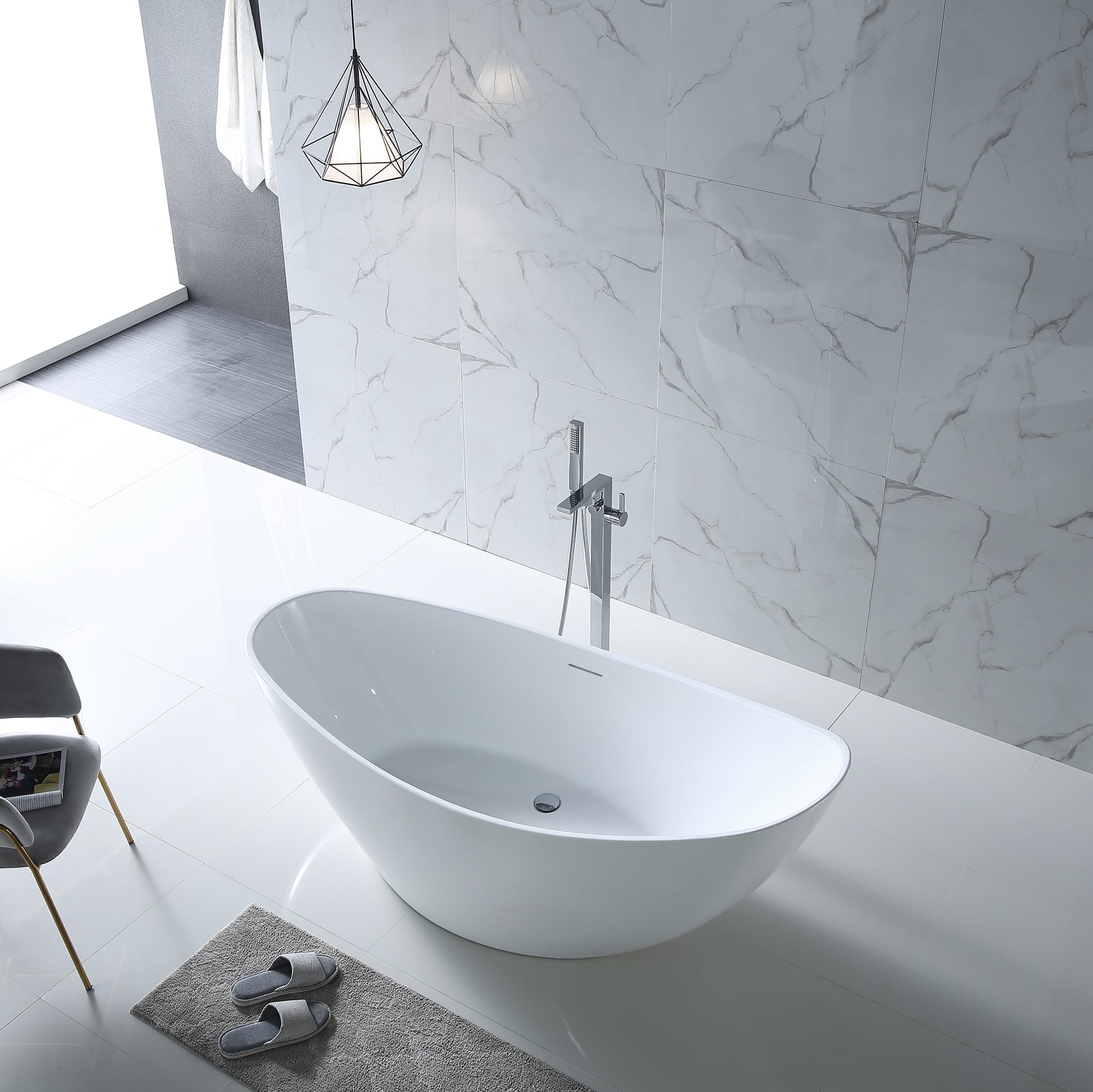 63 Inch MonBlari Acrylic Freestanding Bathtub XA-118-GW-RightTopW