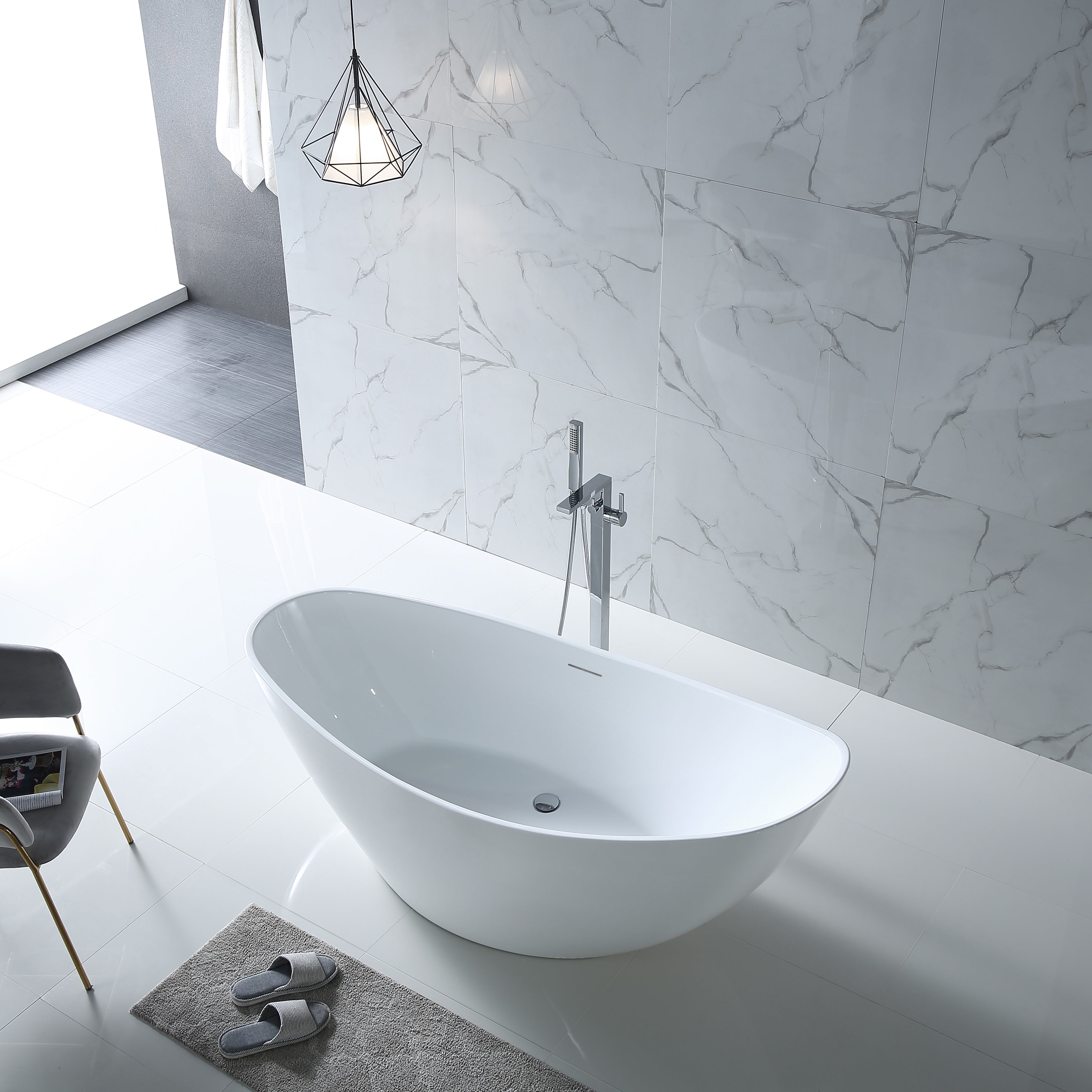 63 Inch MonBlari Acrylic Freestanding Bathtub XA-118-GW-RightTopW